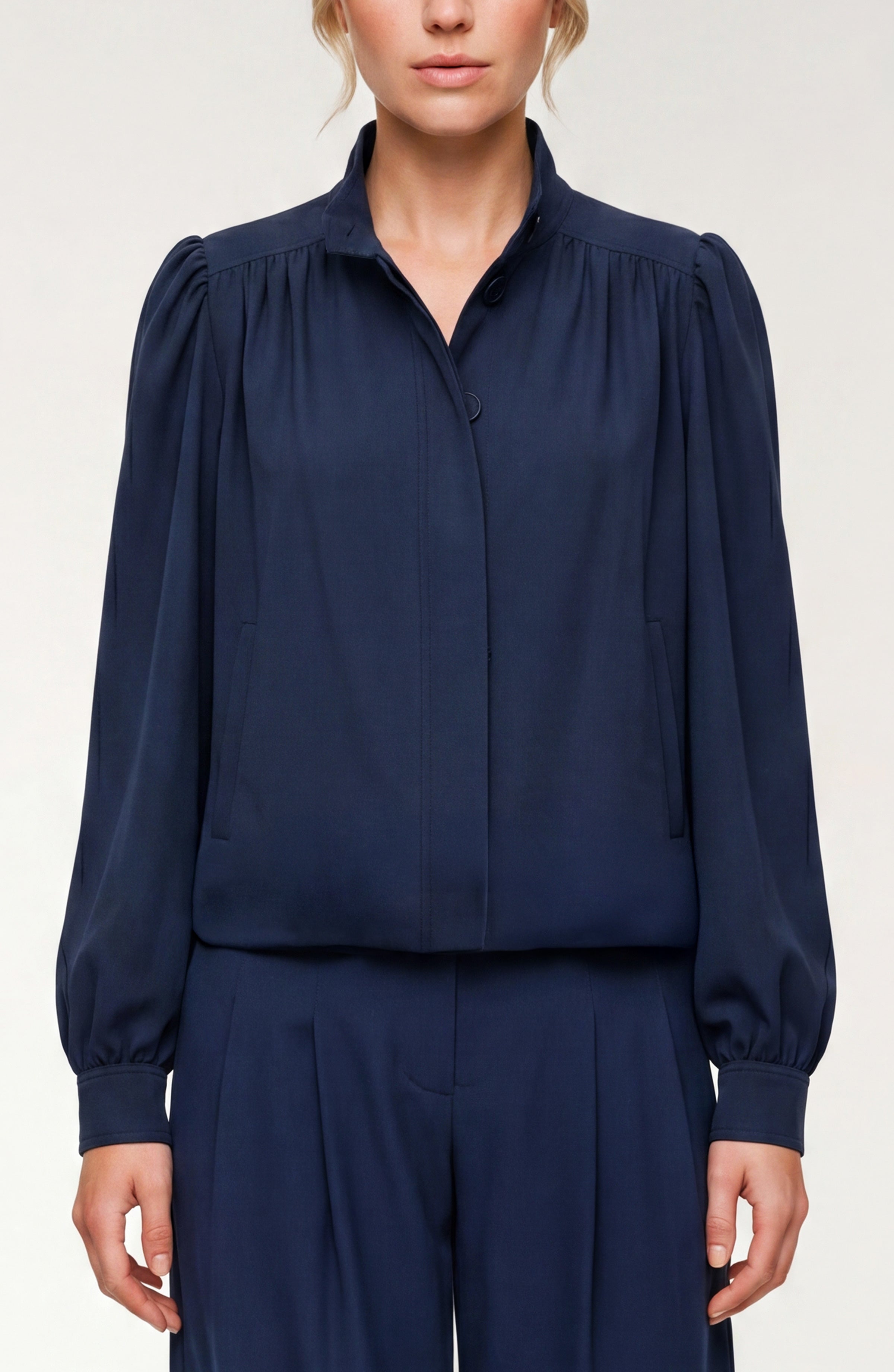 LPLA Oxford Navy Puff Sleeve Jacket
