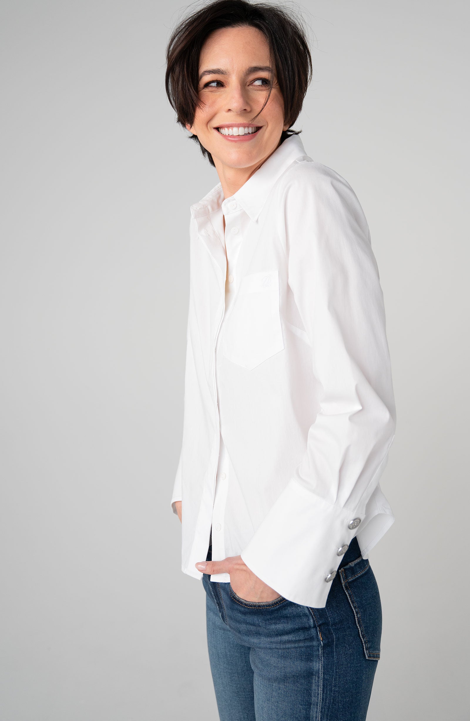 LPLA Button Cuff White Blouse