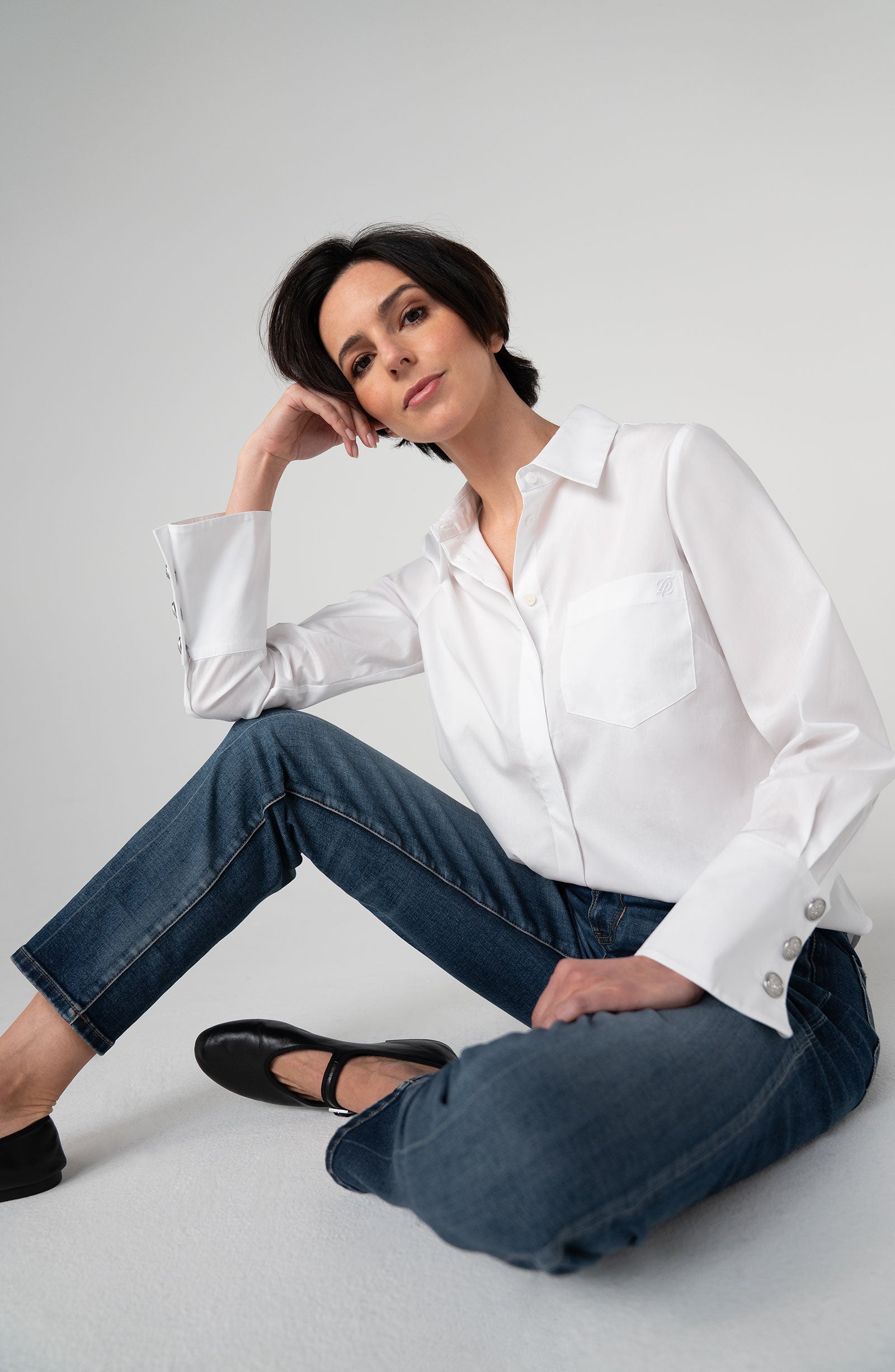 LPLA Button Cuff White Blouse