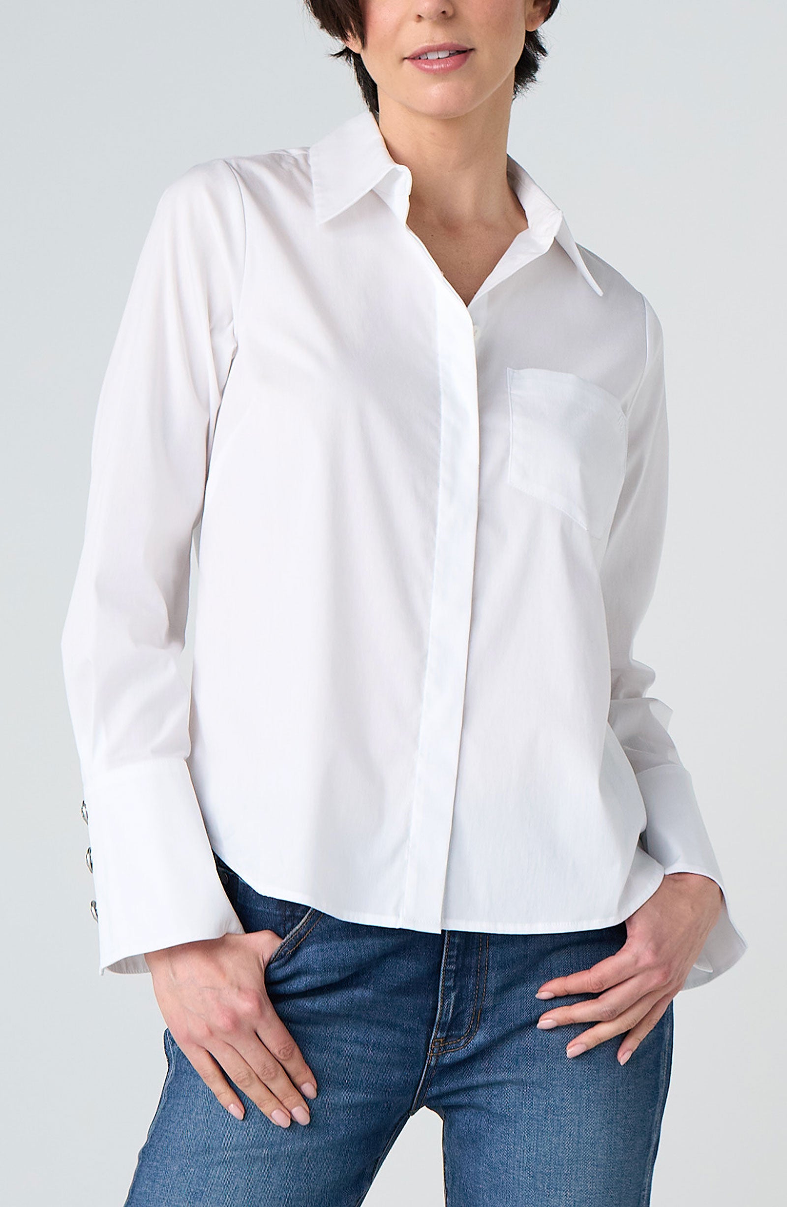 LPLA Button Cuff White Blouse