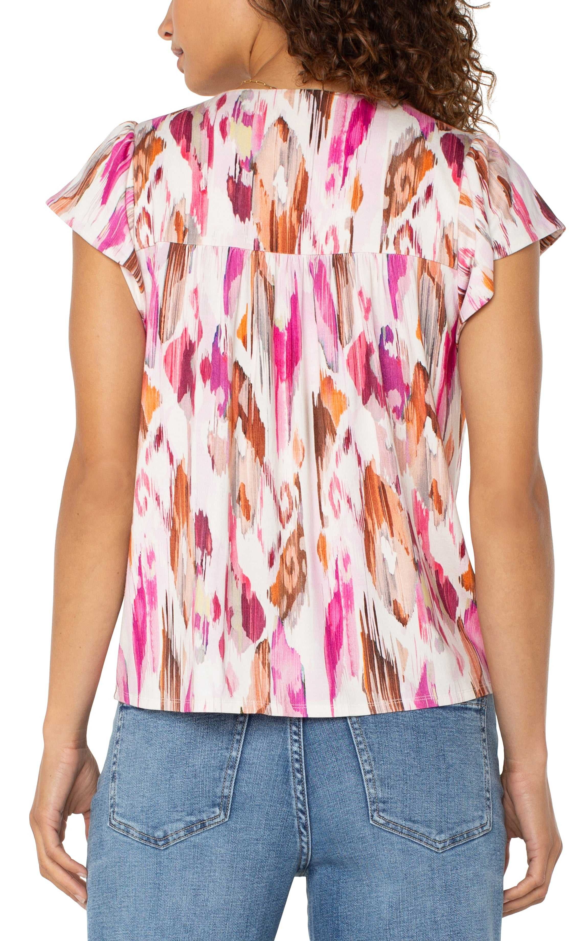 LPLA Pink IKAT Flutter Sleeve Top