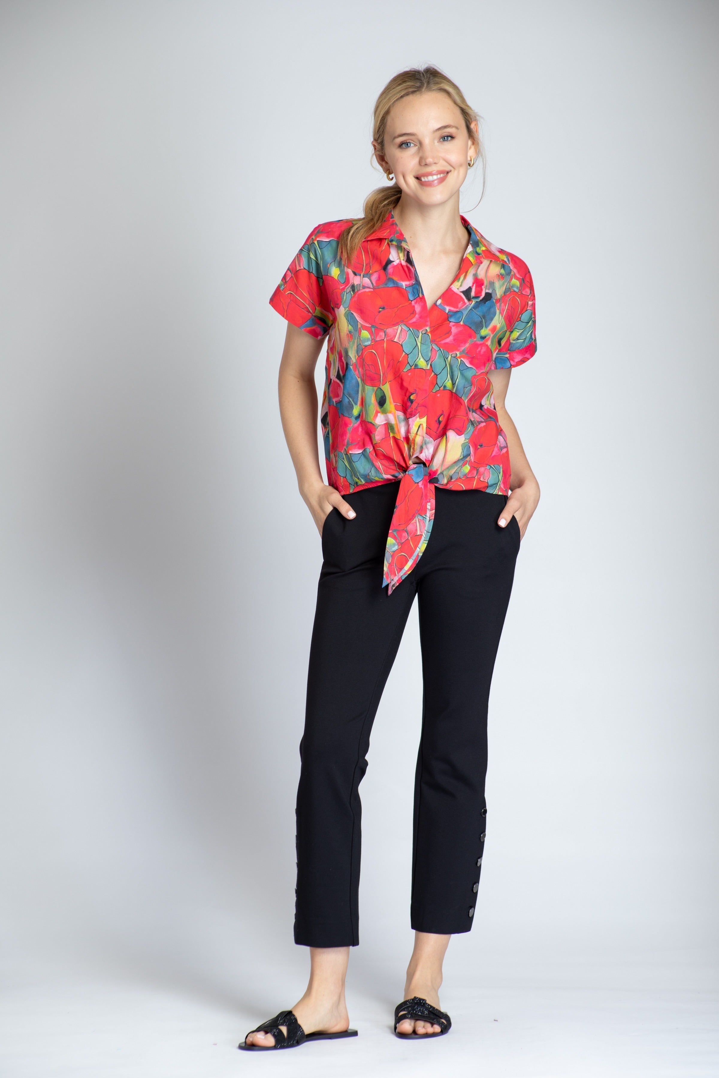 APNY Blooms Tie Front Blouse