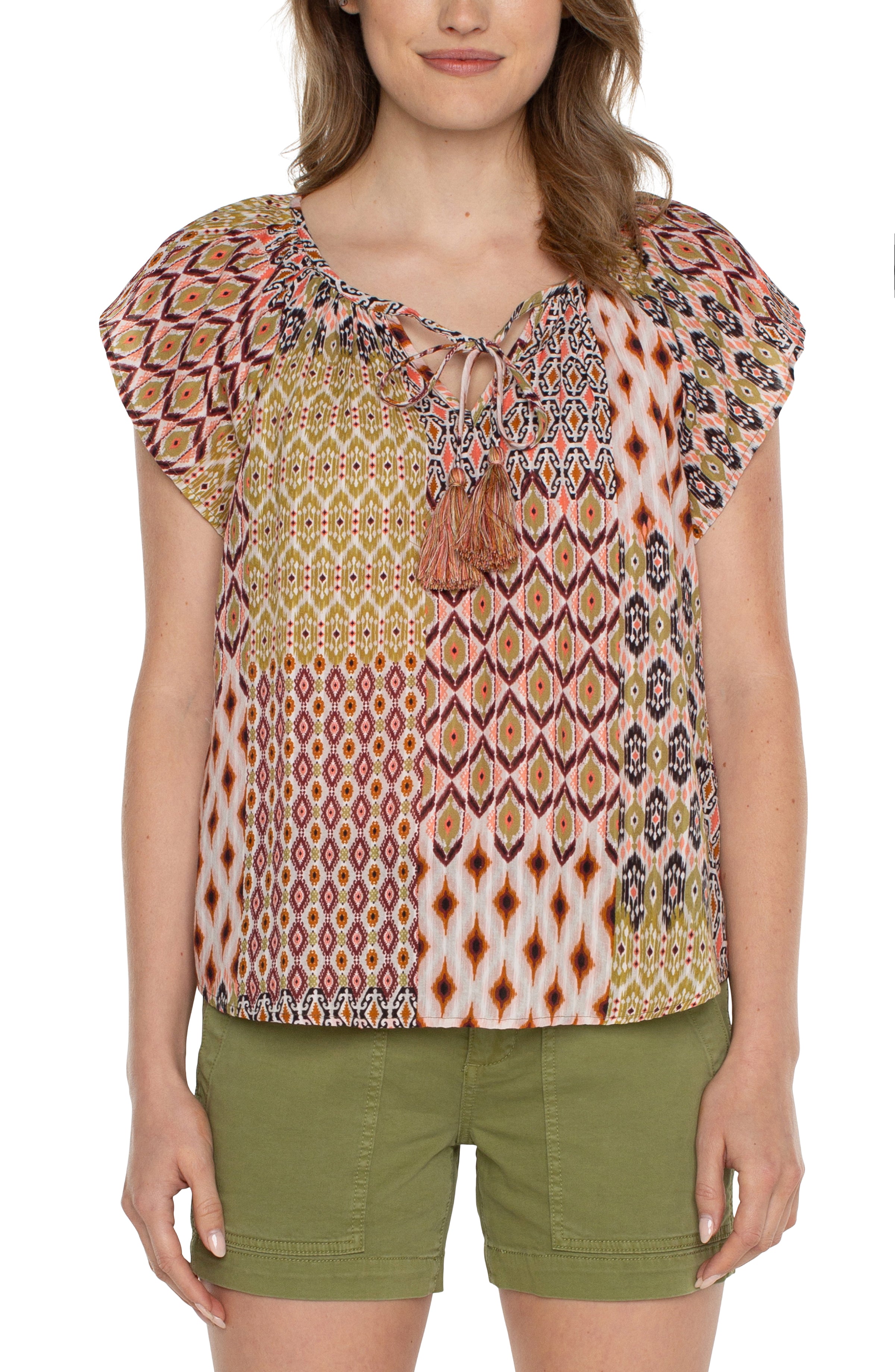 LPLA Geo Patchwork Flutter Sleeve Top