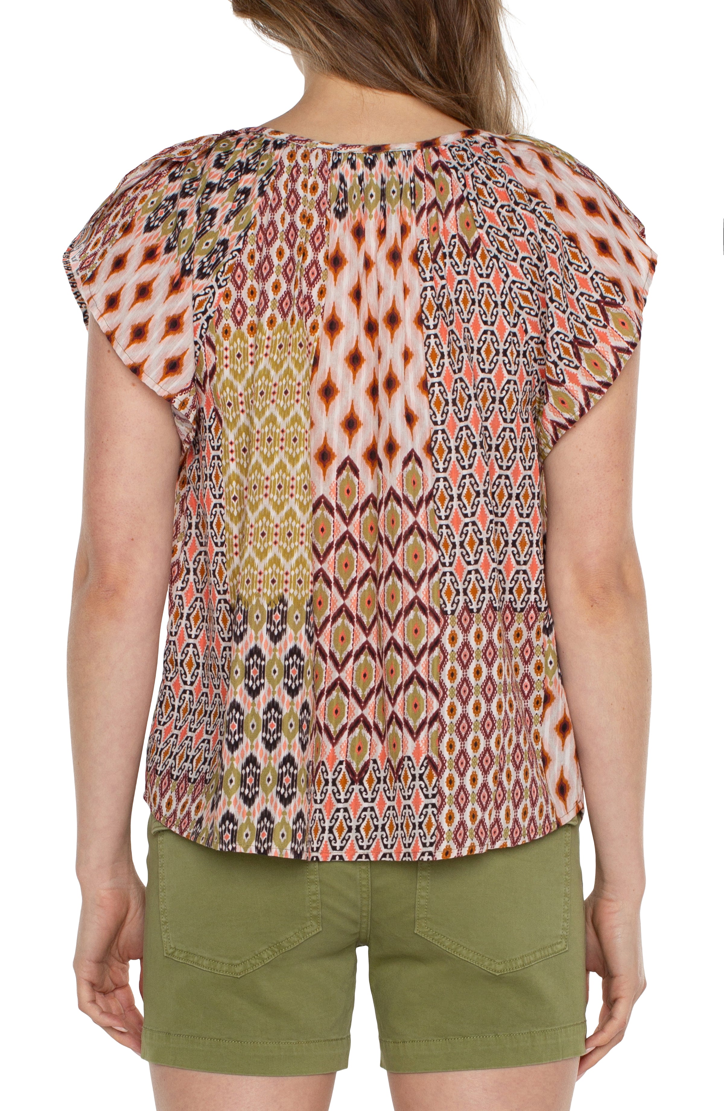 LPLA Geo Patchwork Flutter Sleeve Top