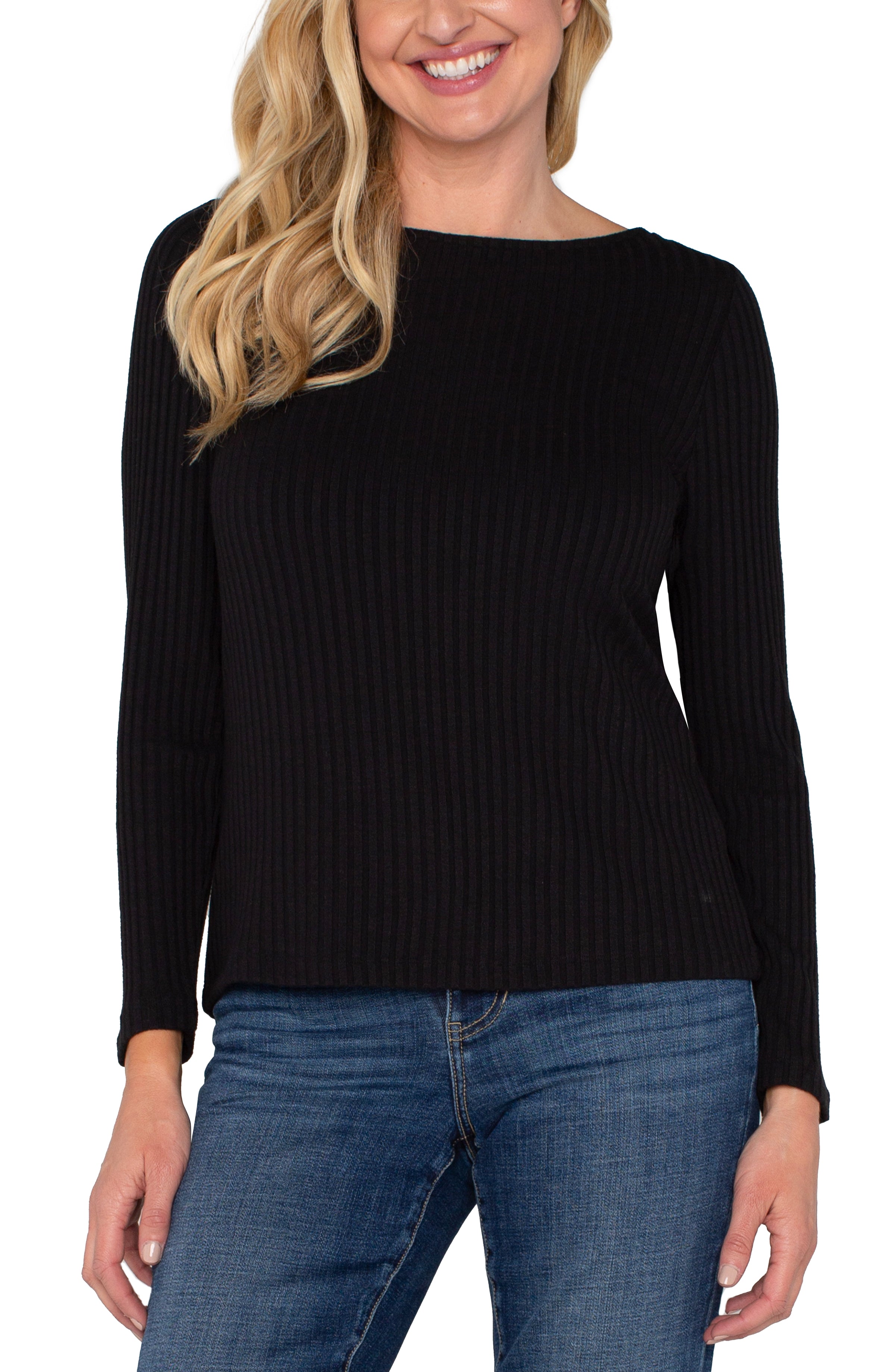 LPLA Long Sleeve Boat Neck Ribbed Top