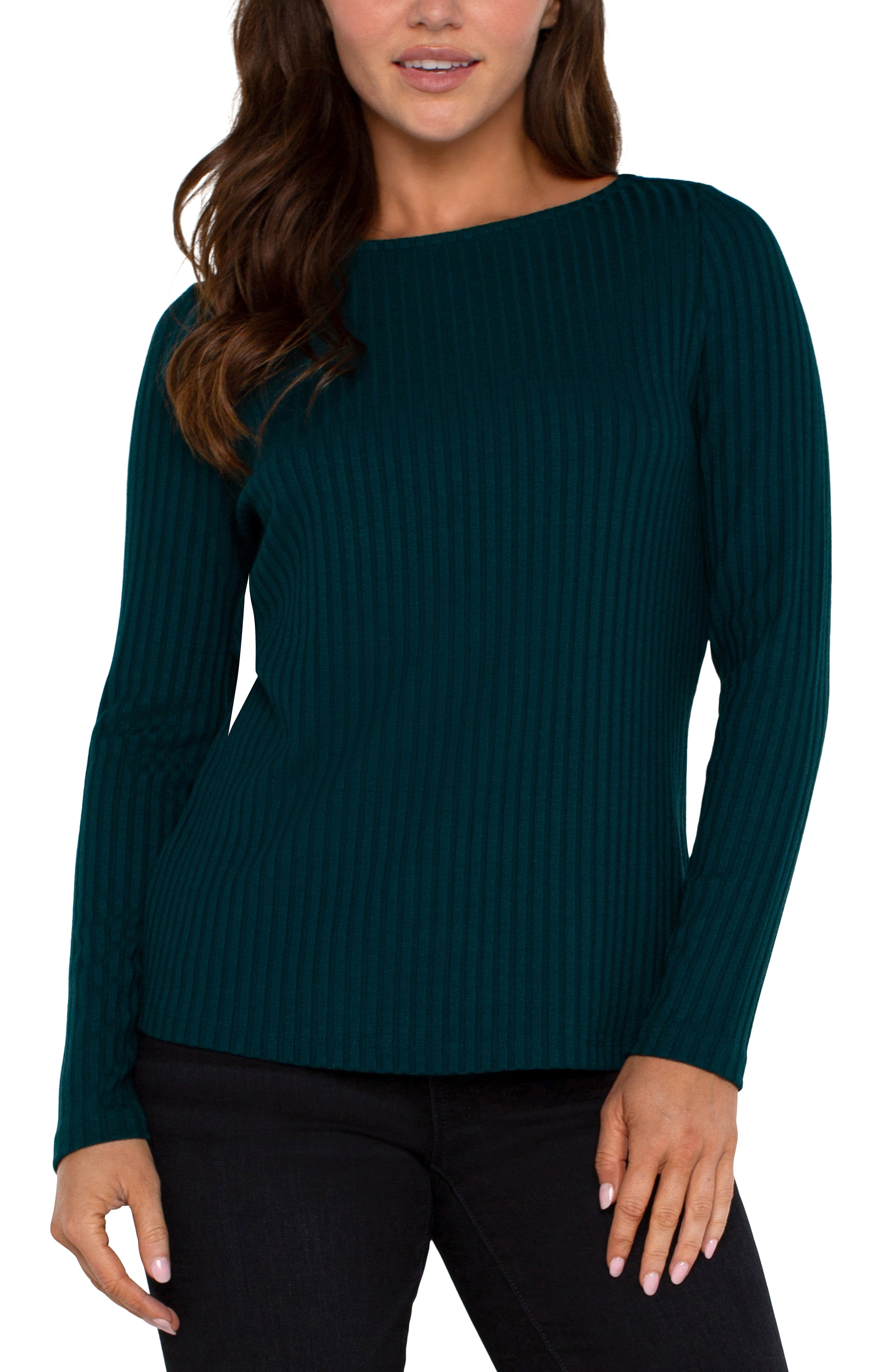 LPLA Long Sleeve Boat Neck Ribbed Top