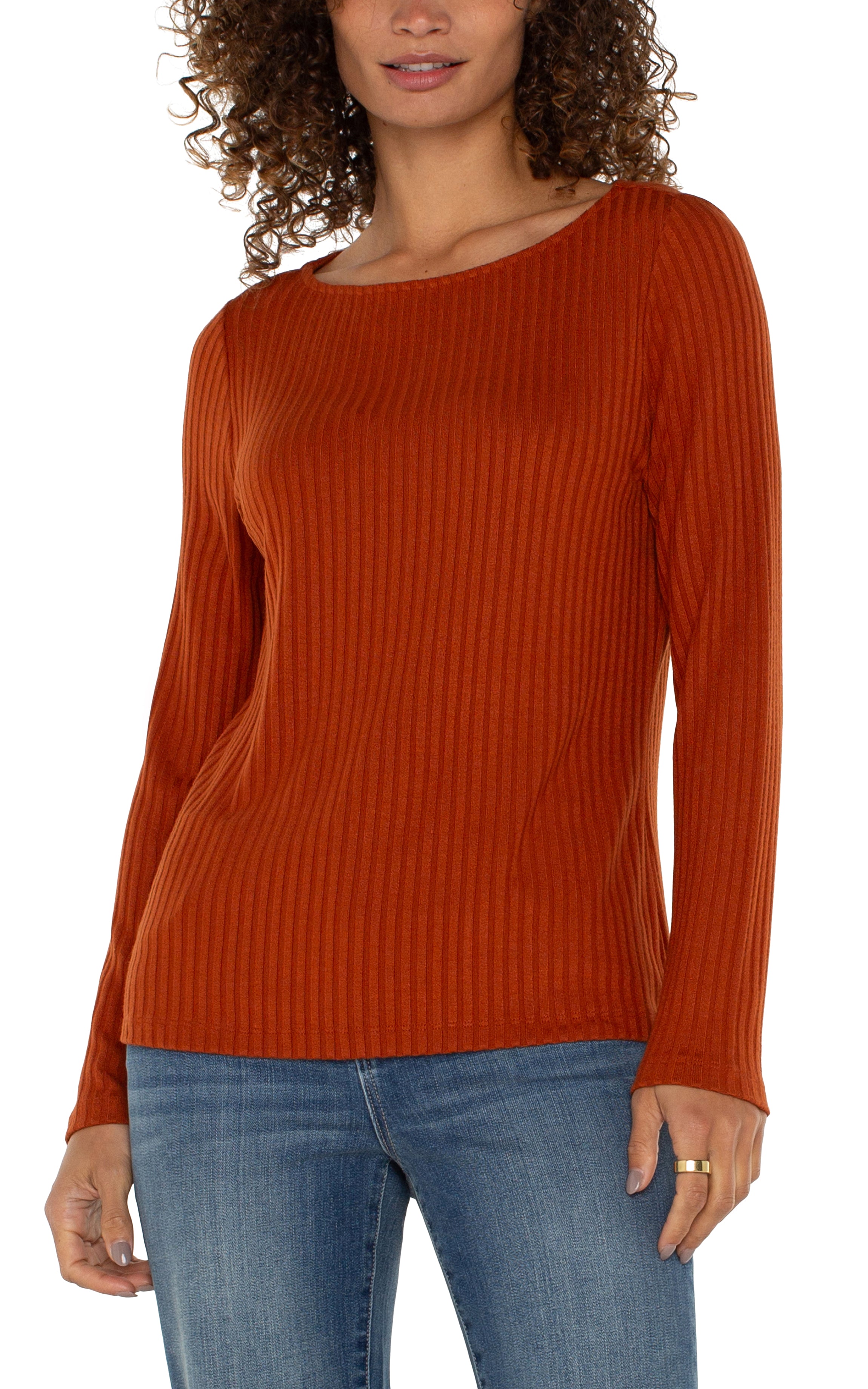 LPLA Long Sleeve Boat Neck Ribbed Top