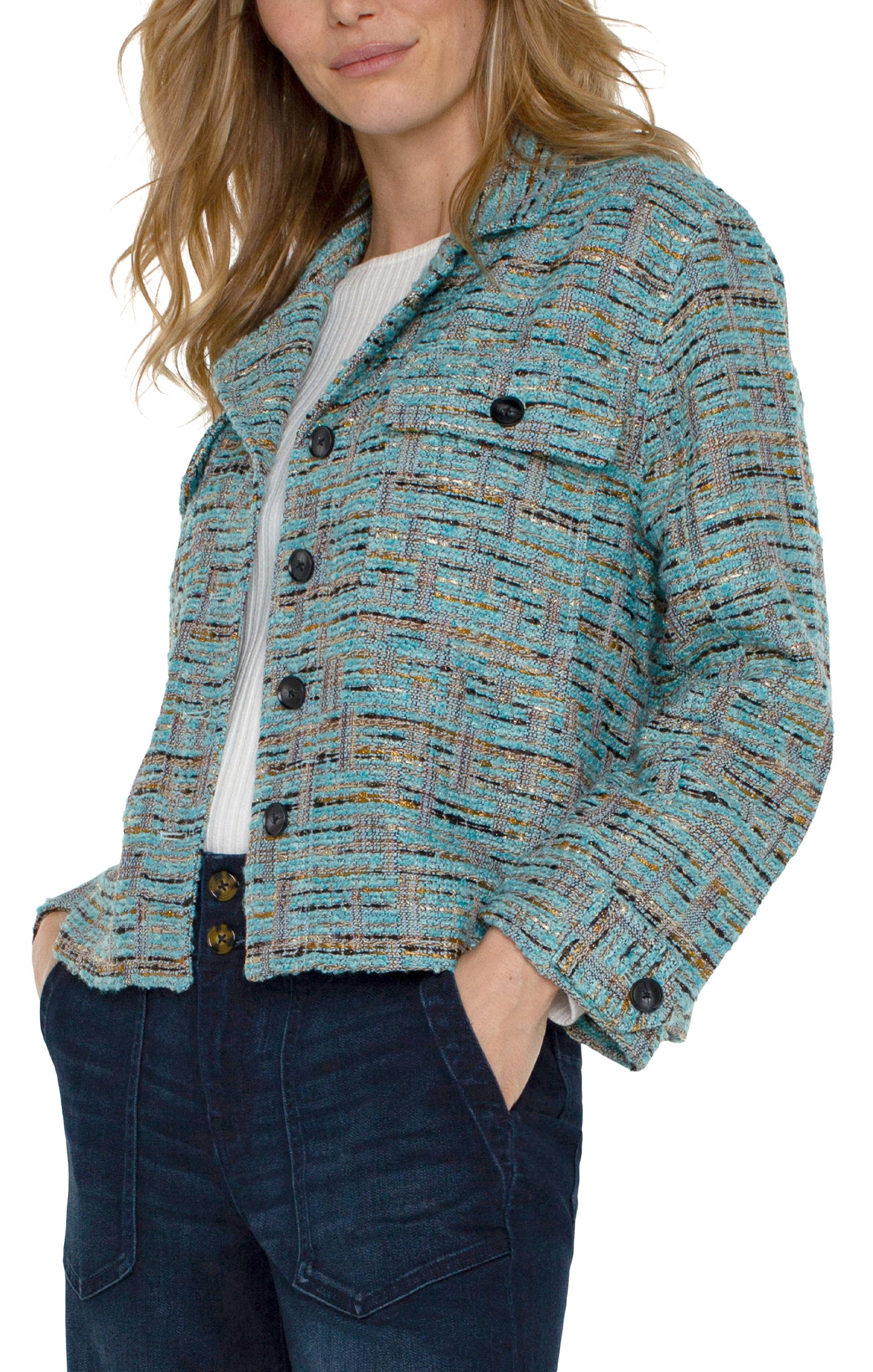 LPLA Ocean Boucle Boxy Shacket