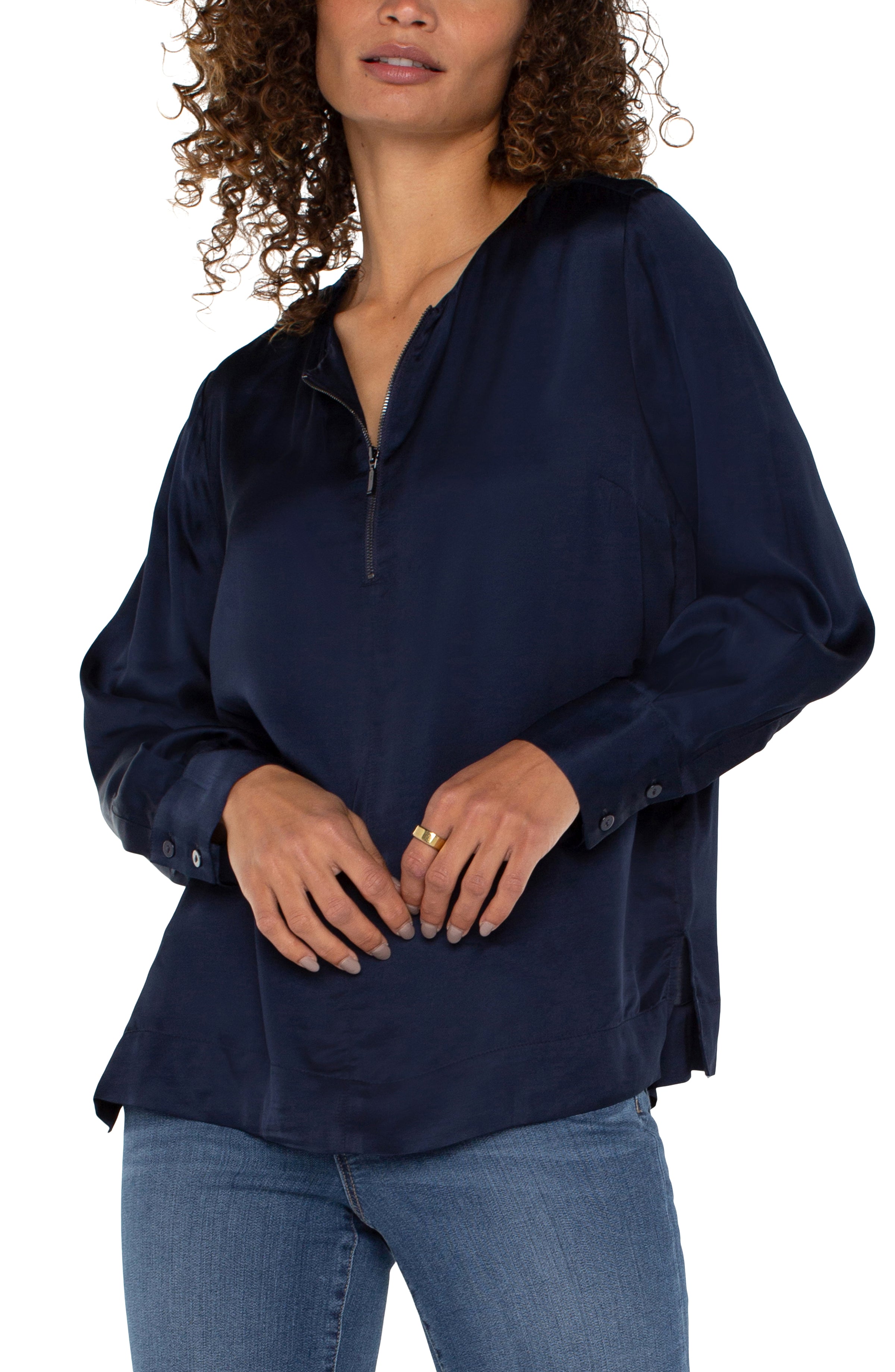 LPLA Dark Navy Zip Front Blouse