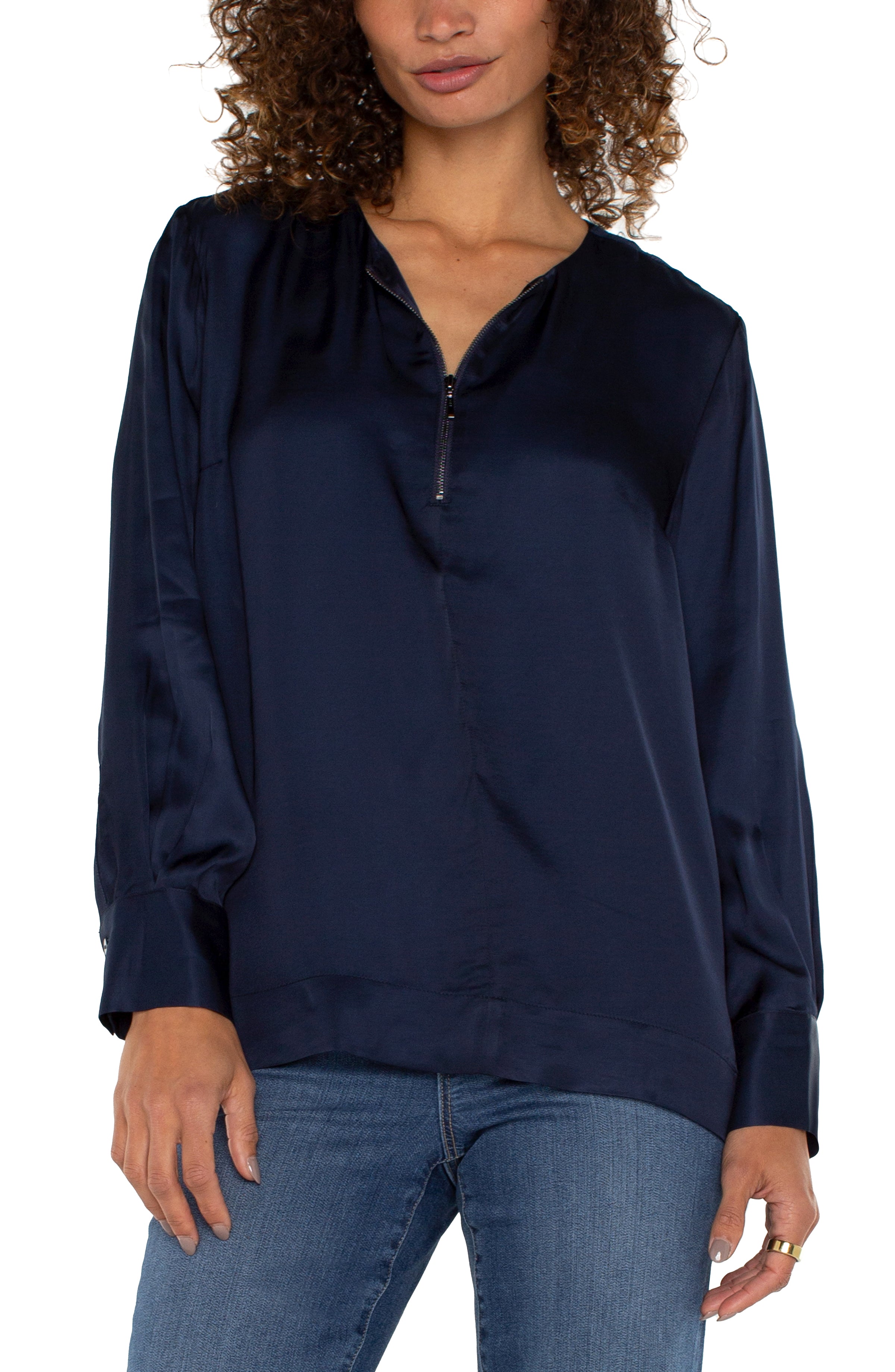 LPLA Dark Navy Zip Front Blouse