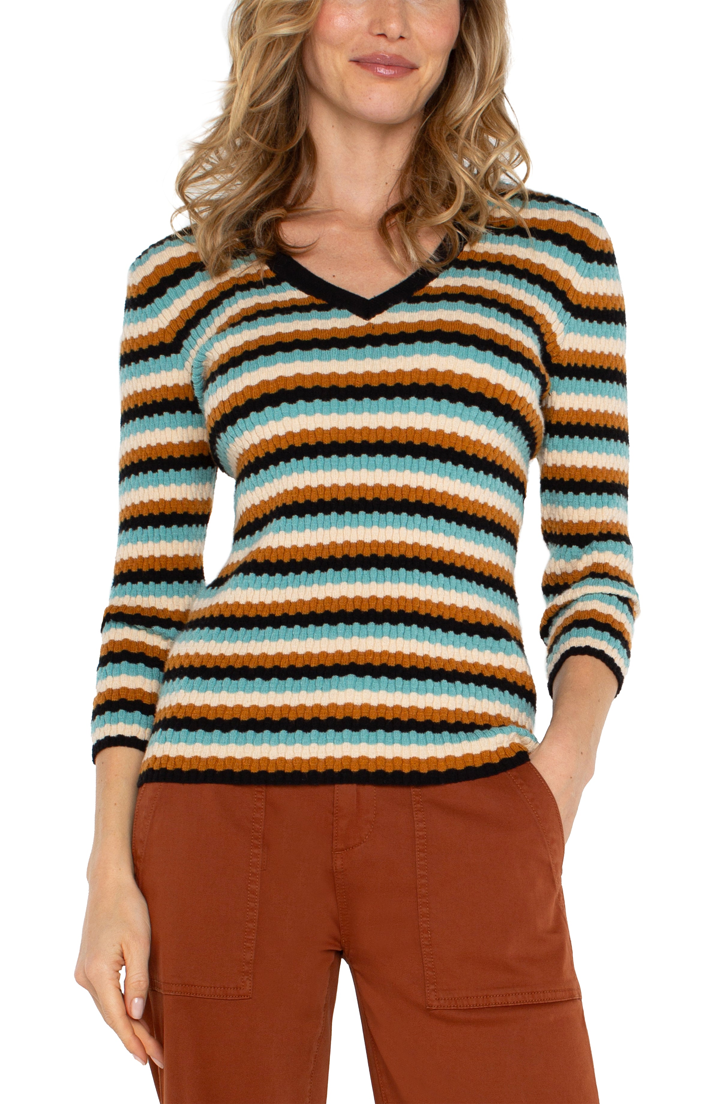 LPLA Ocean Multi Stripe V Neck Sweater