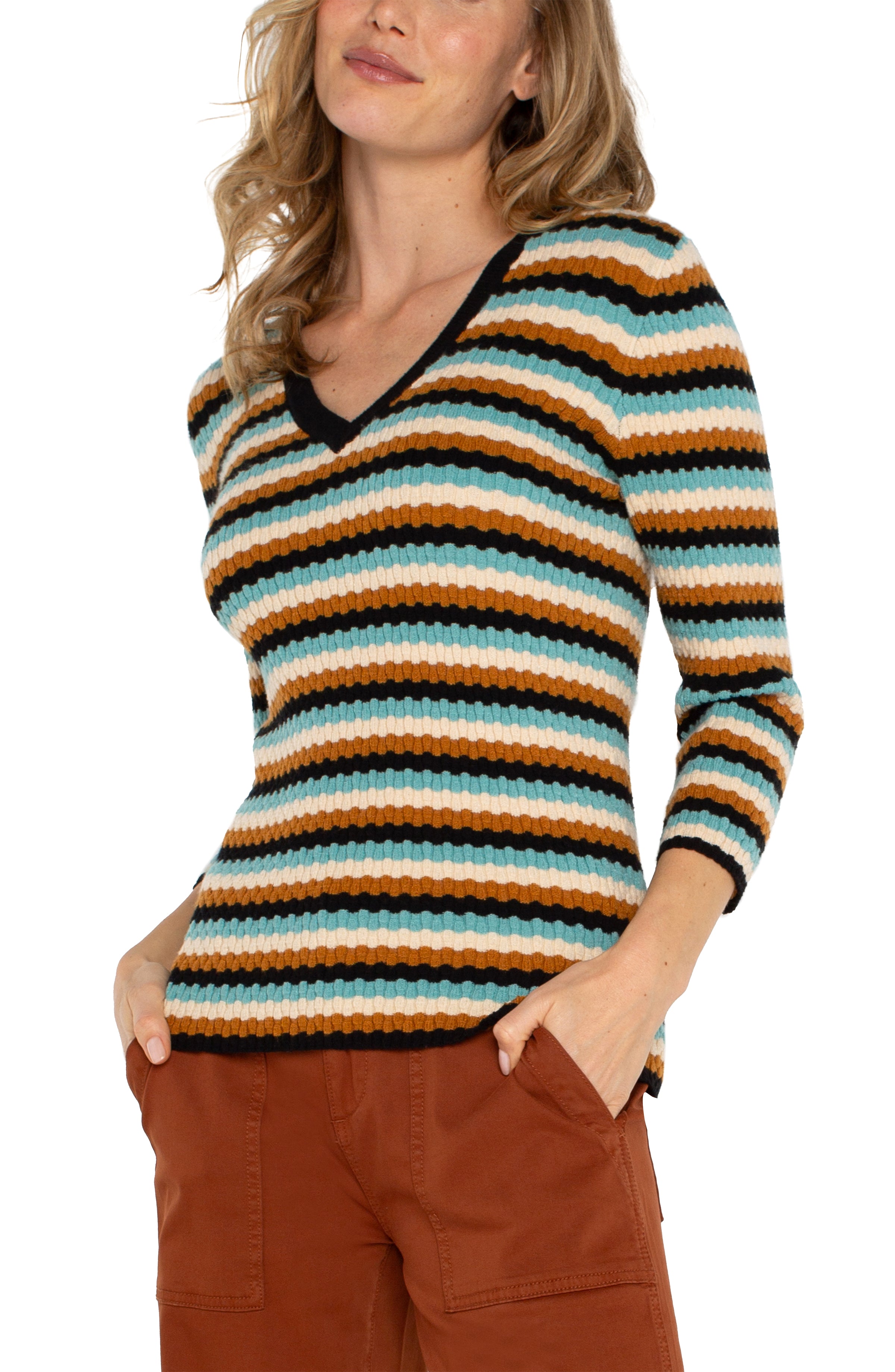 LPLA Ocean Multi Stripe V Neck Sweater