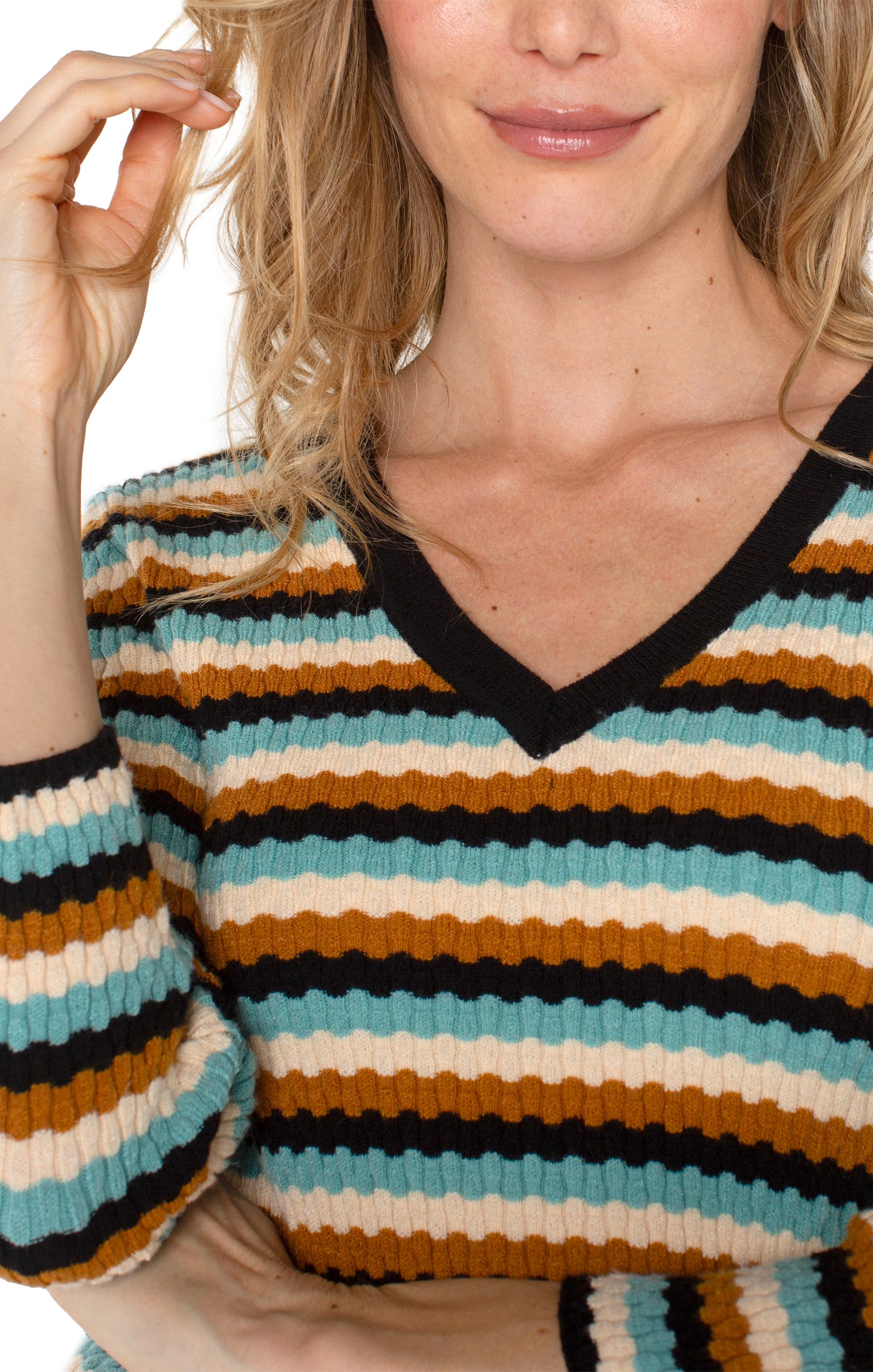 LPLA Ocean Multi Stripe V Neck Sweater