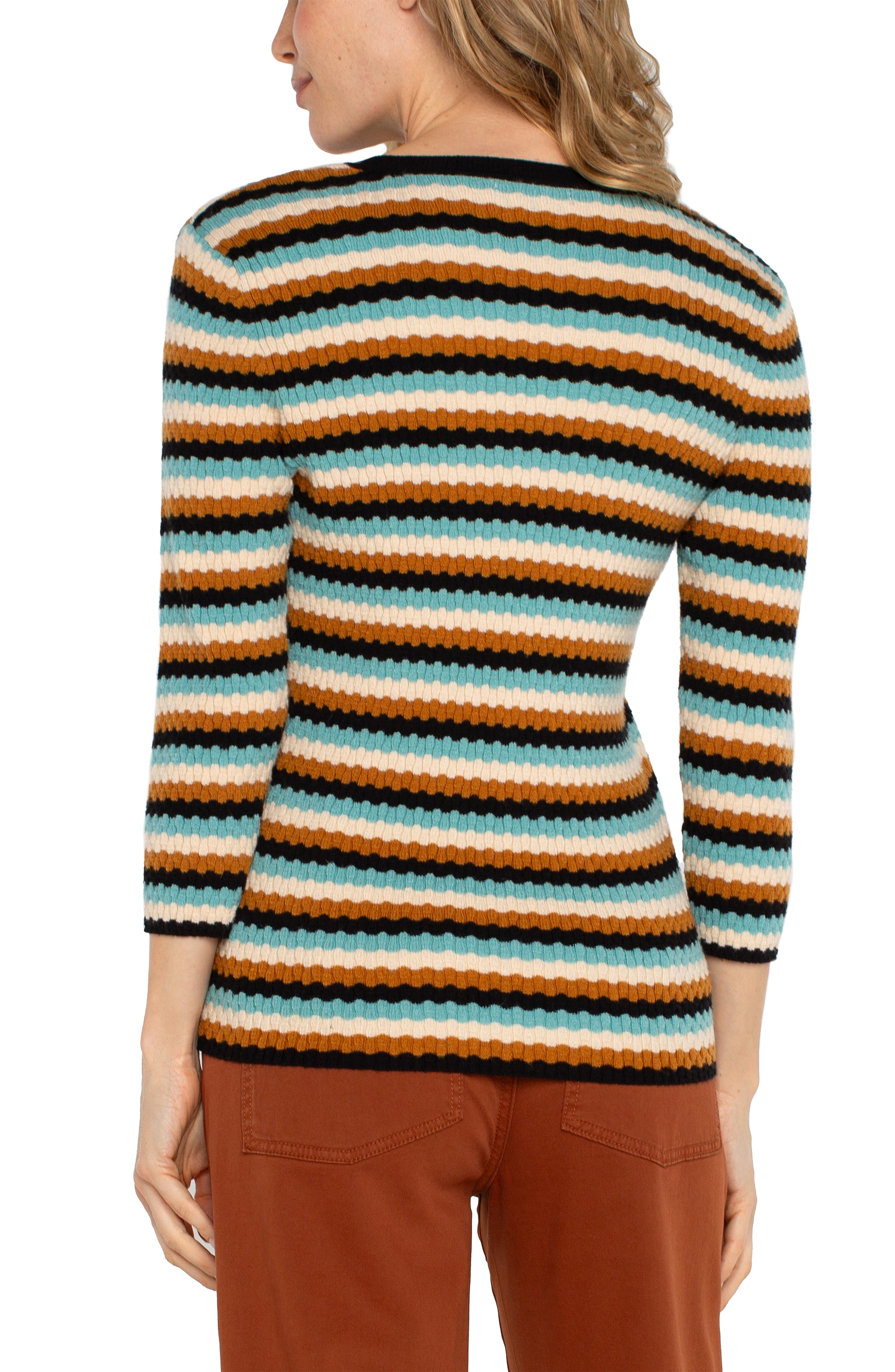 LPLA Ocean Multi Stripe V Neck Sweater