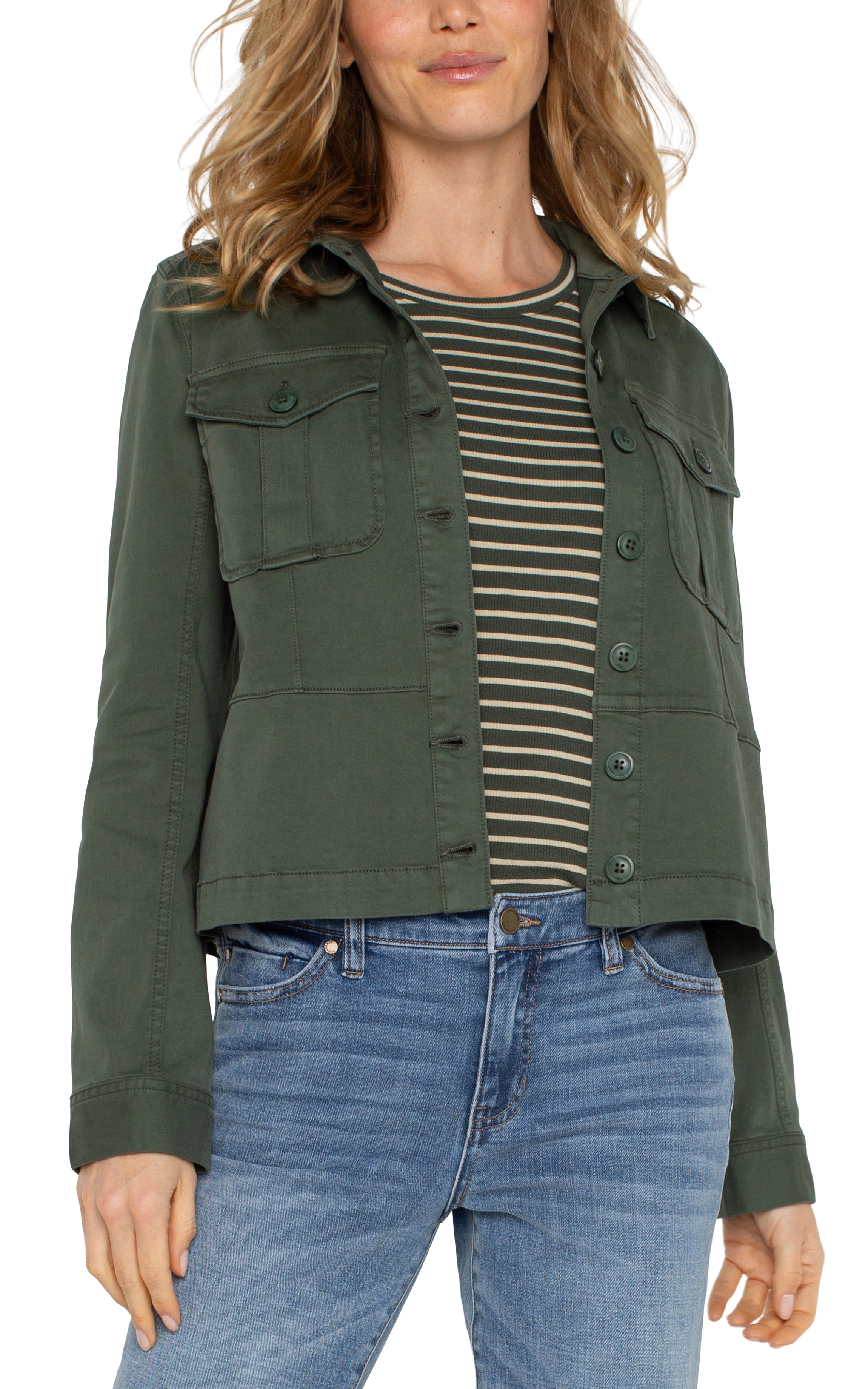 LPLA Peplum Moss Green Trucker Jacket