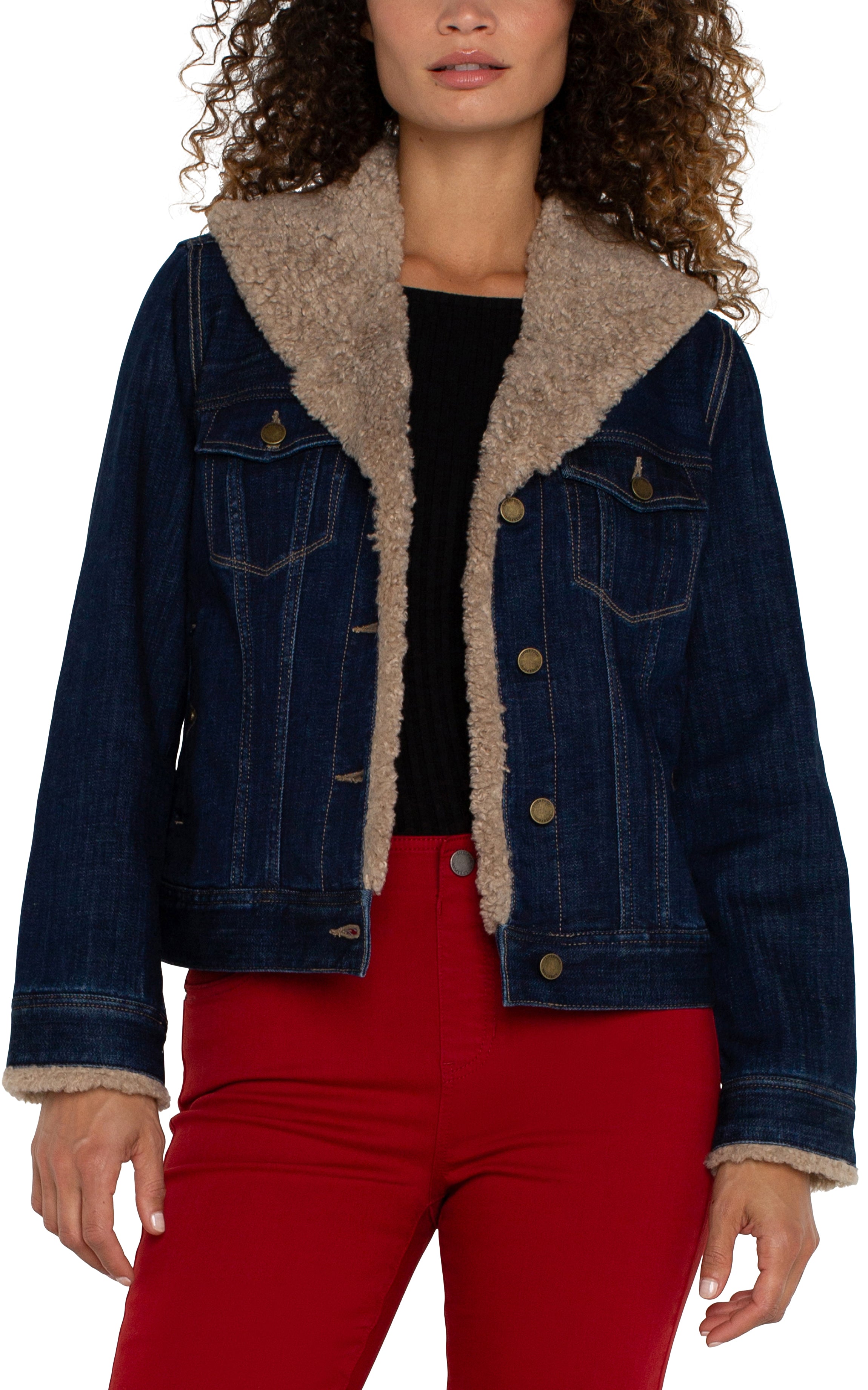 LPLA Sherpa Collar Denim Trucker Jacket. SMALL