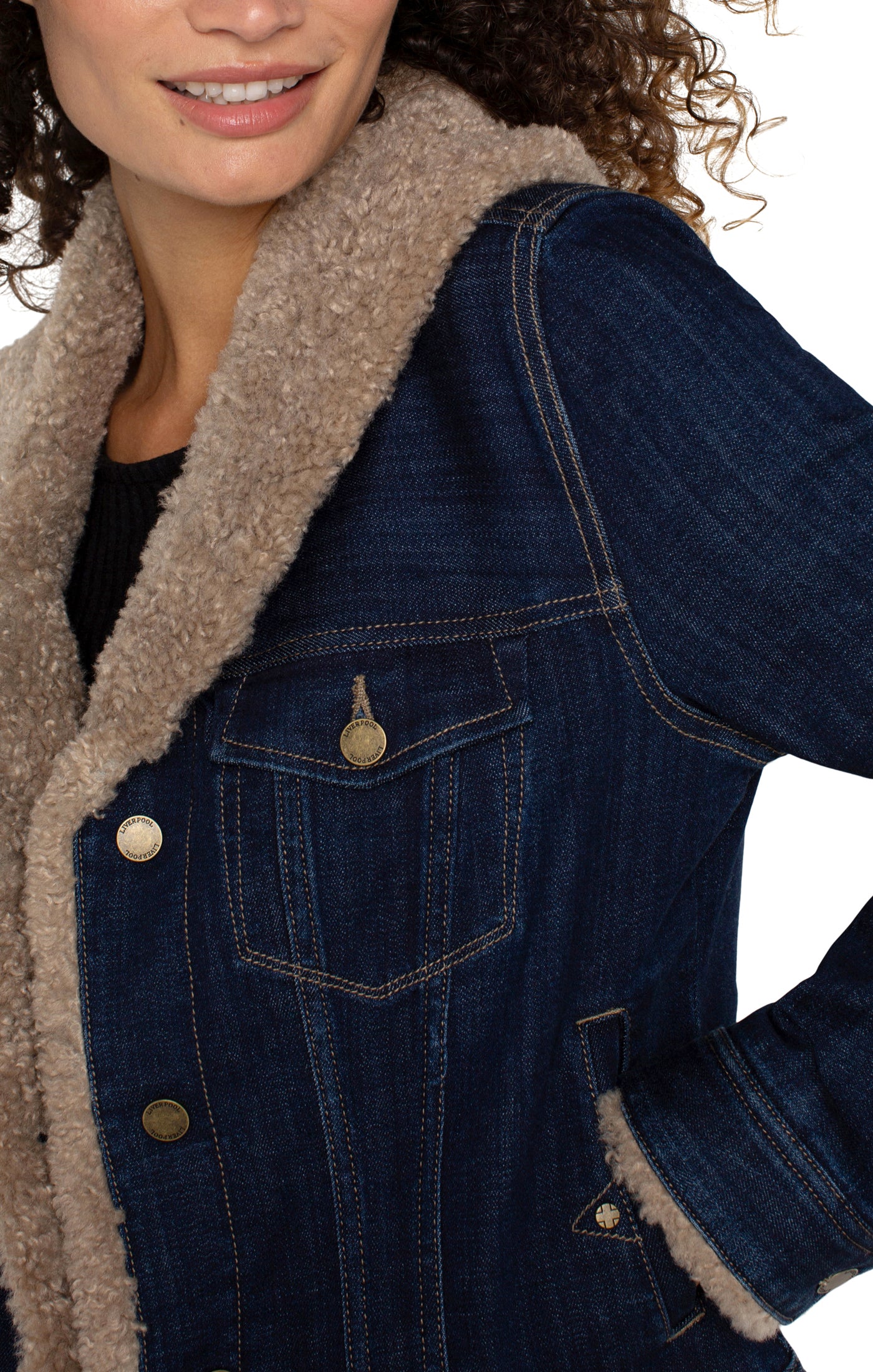 LPLA Sherpa Collar Denim Trucker Jacket. SMALL