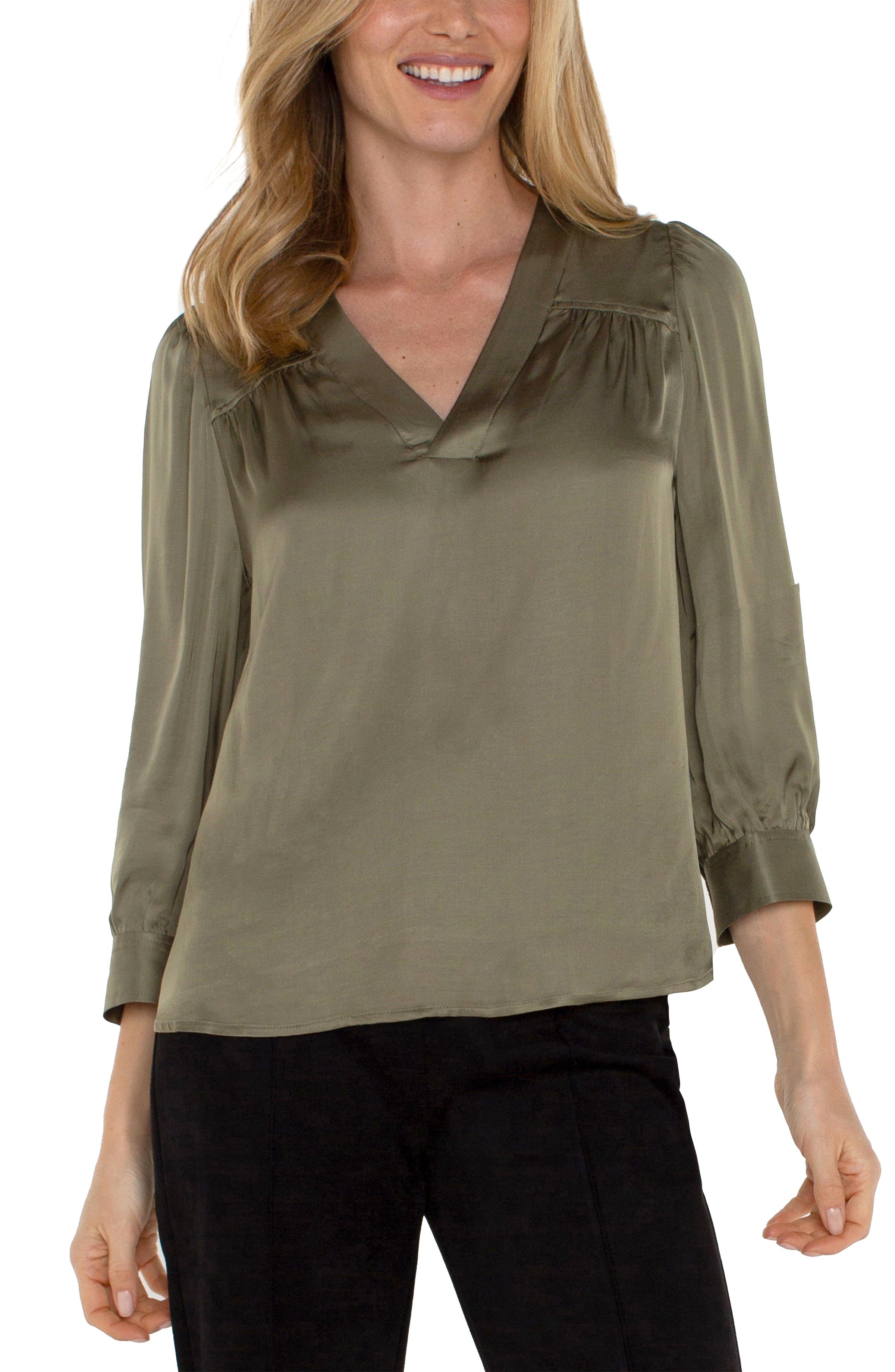 LPLA Spanish Olive Pleated Blouse