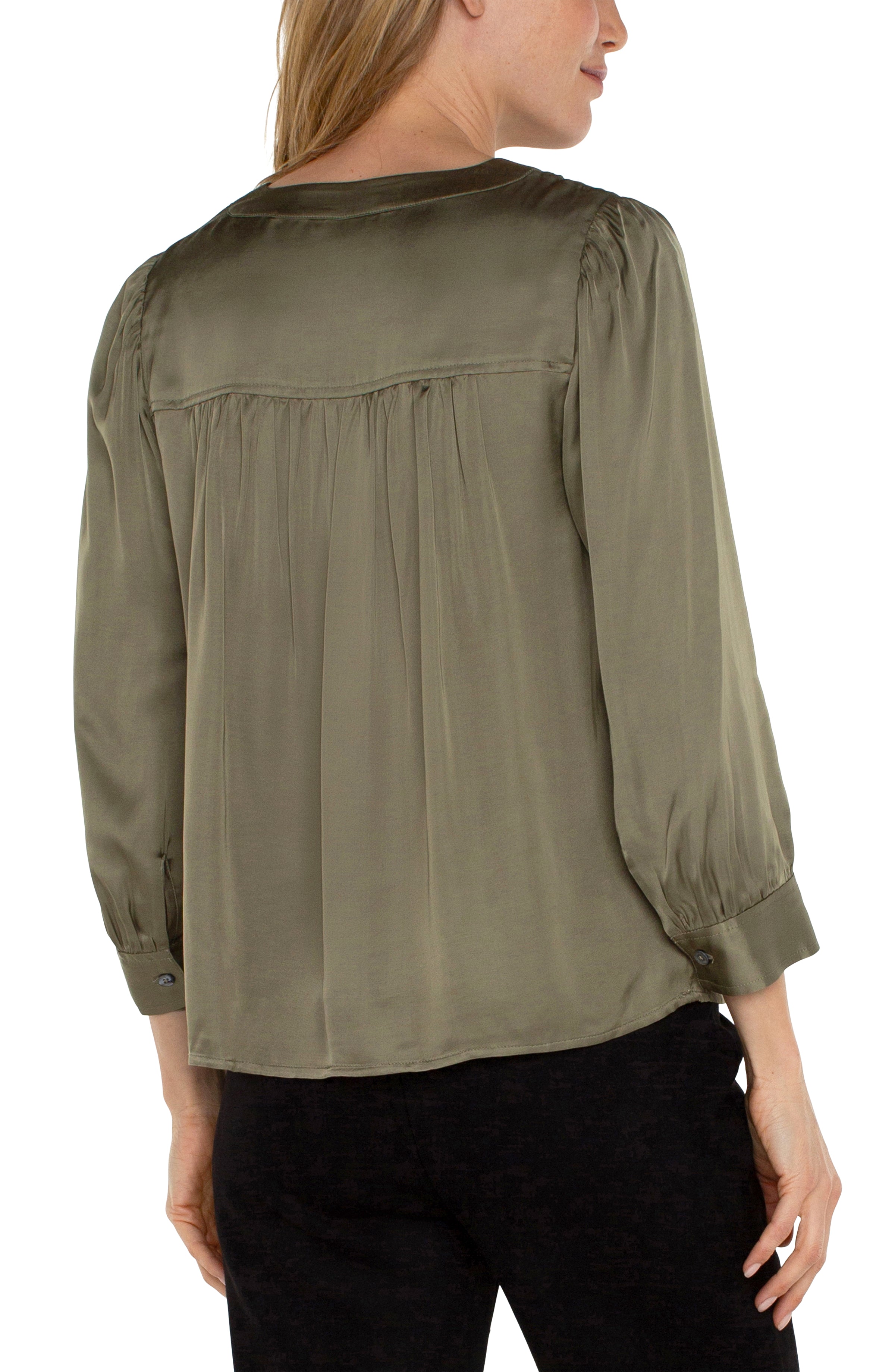 LPLA Spanish Olive Pleated Blouse