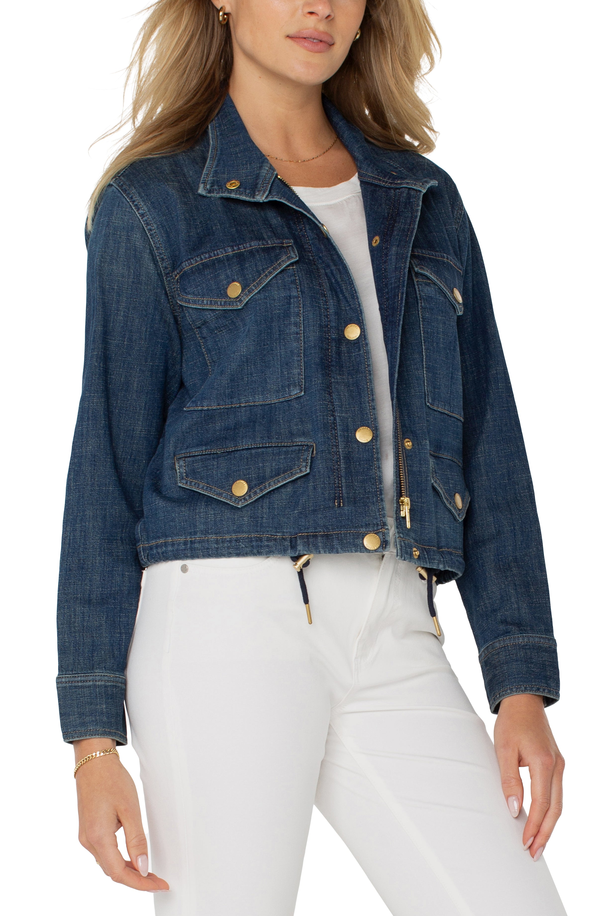 LPLA Denim Cropped Cargo Jacket