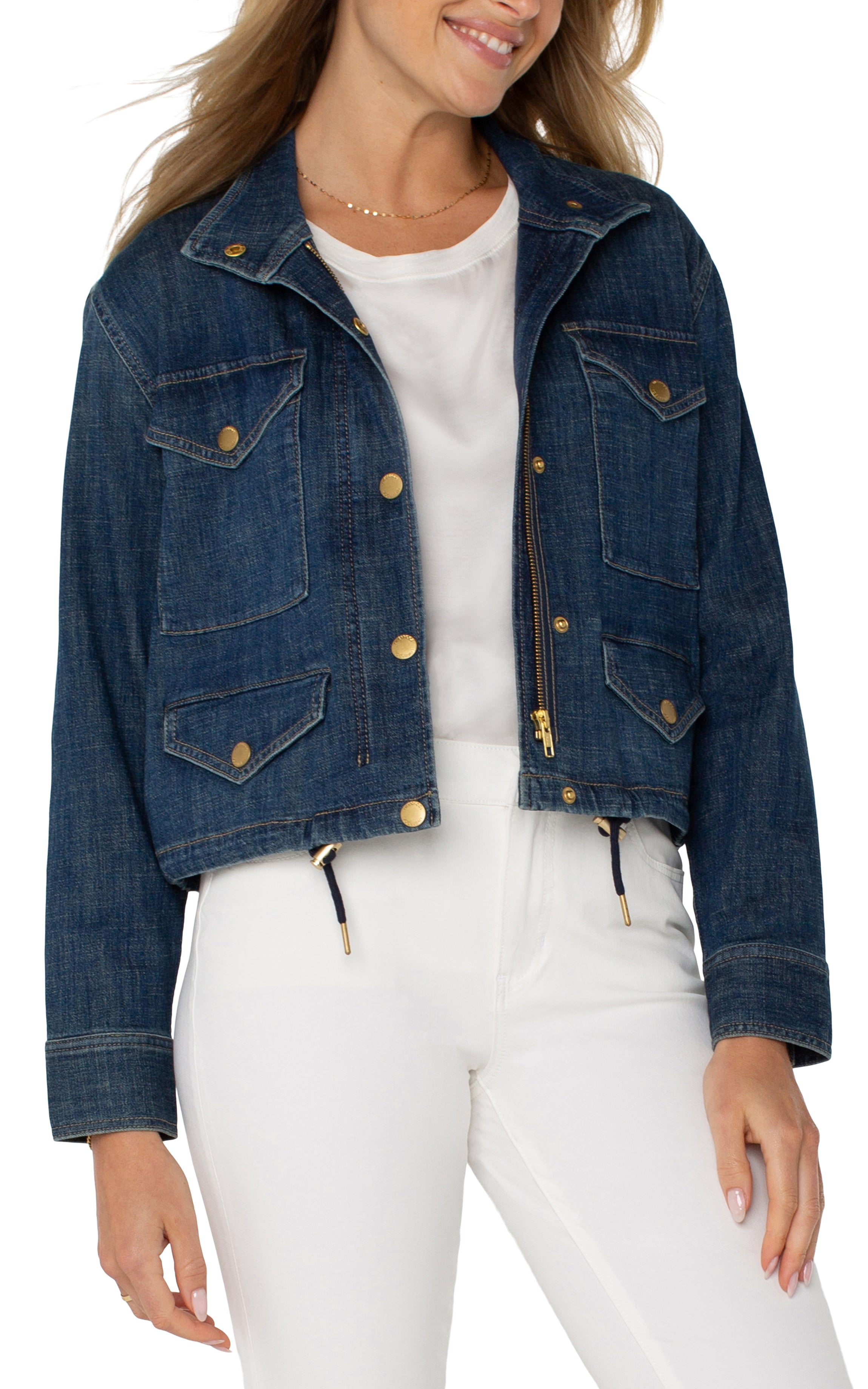 LPLA Denim Cropped Cargo Jacket