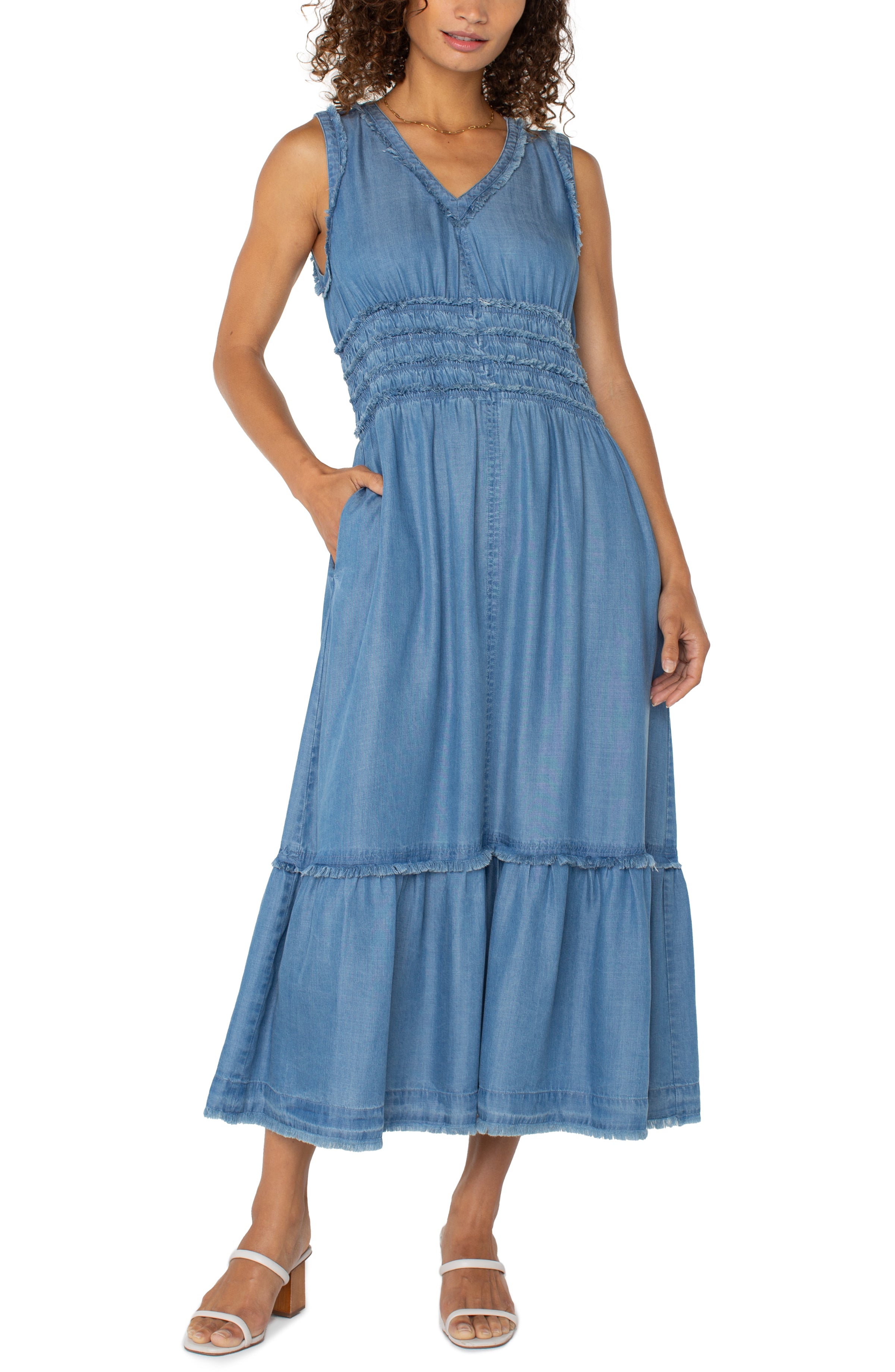 LPLA Smocked V neck Dress