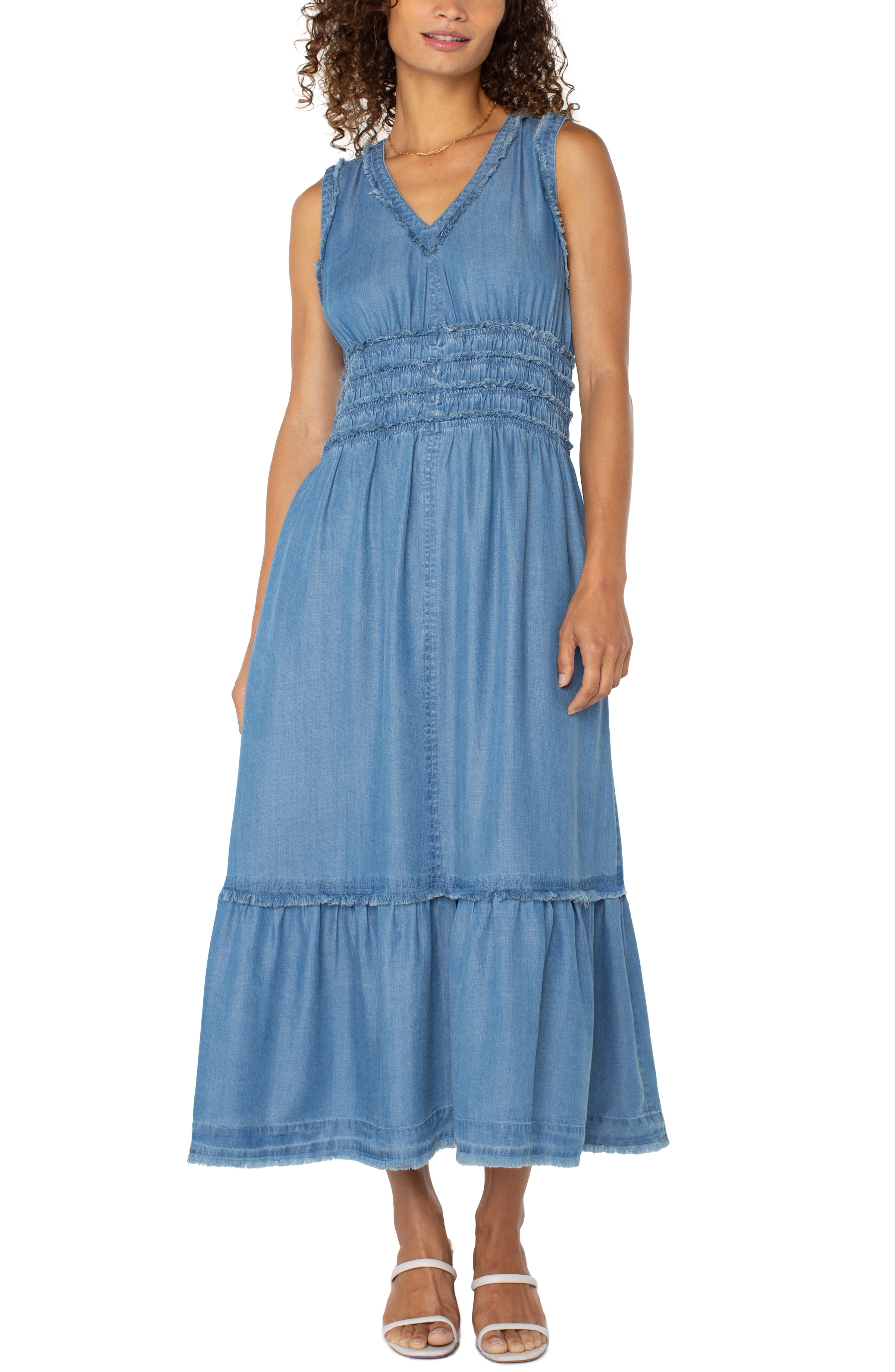 LPLA Smocked V neck Dress