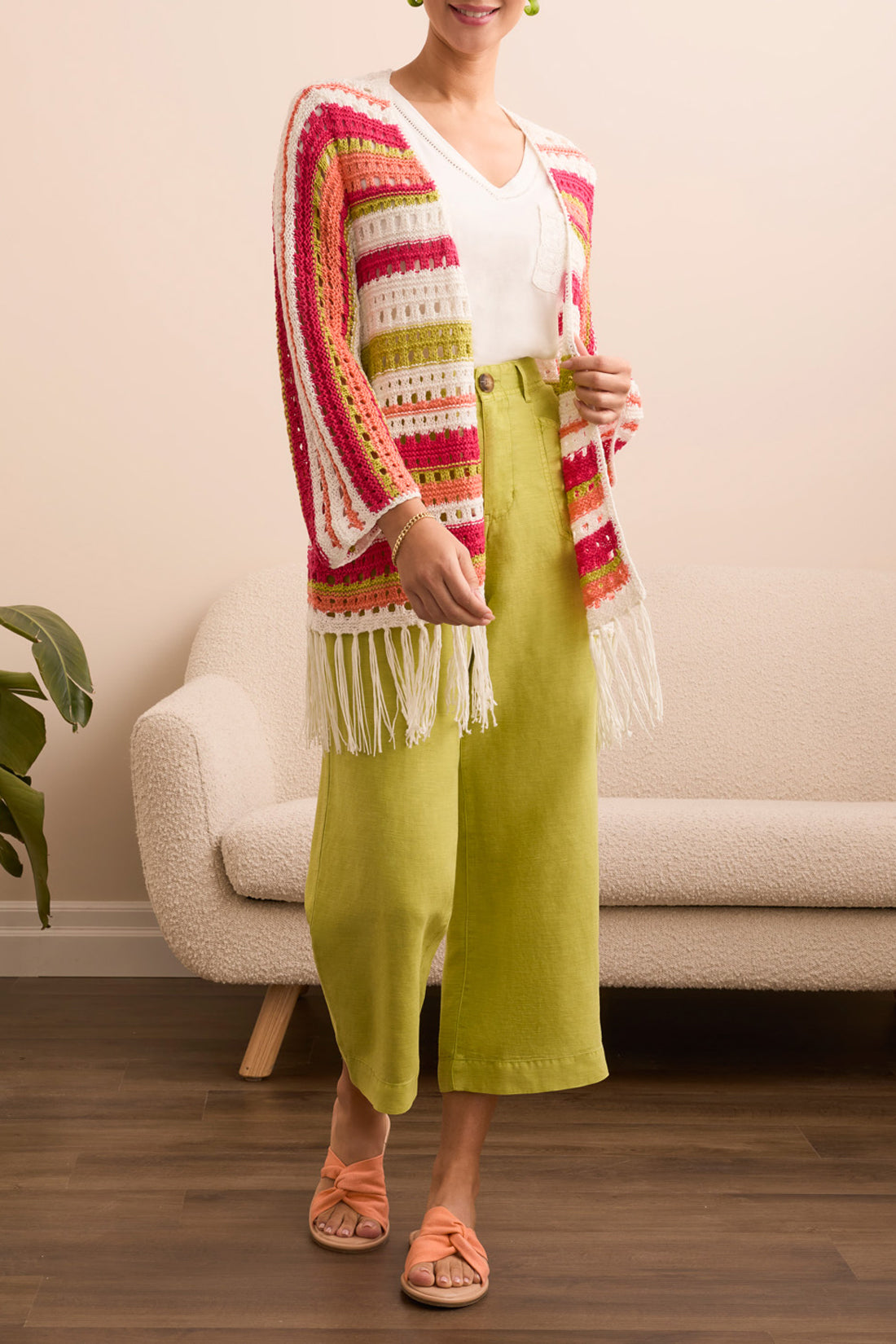 TRBL Key Lime Fringed Kimono Sweater