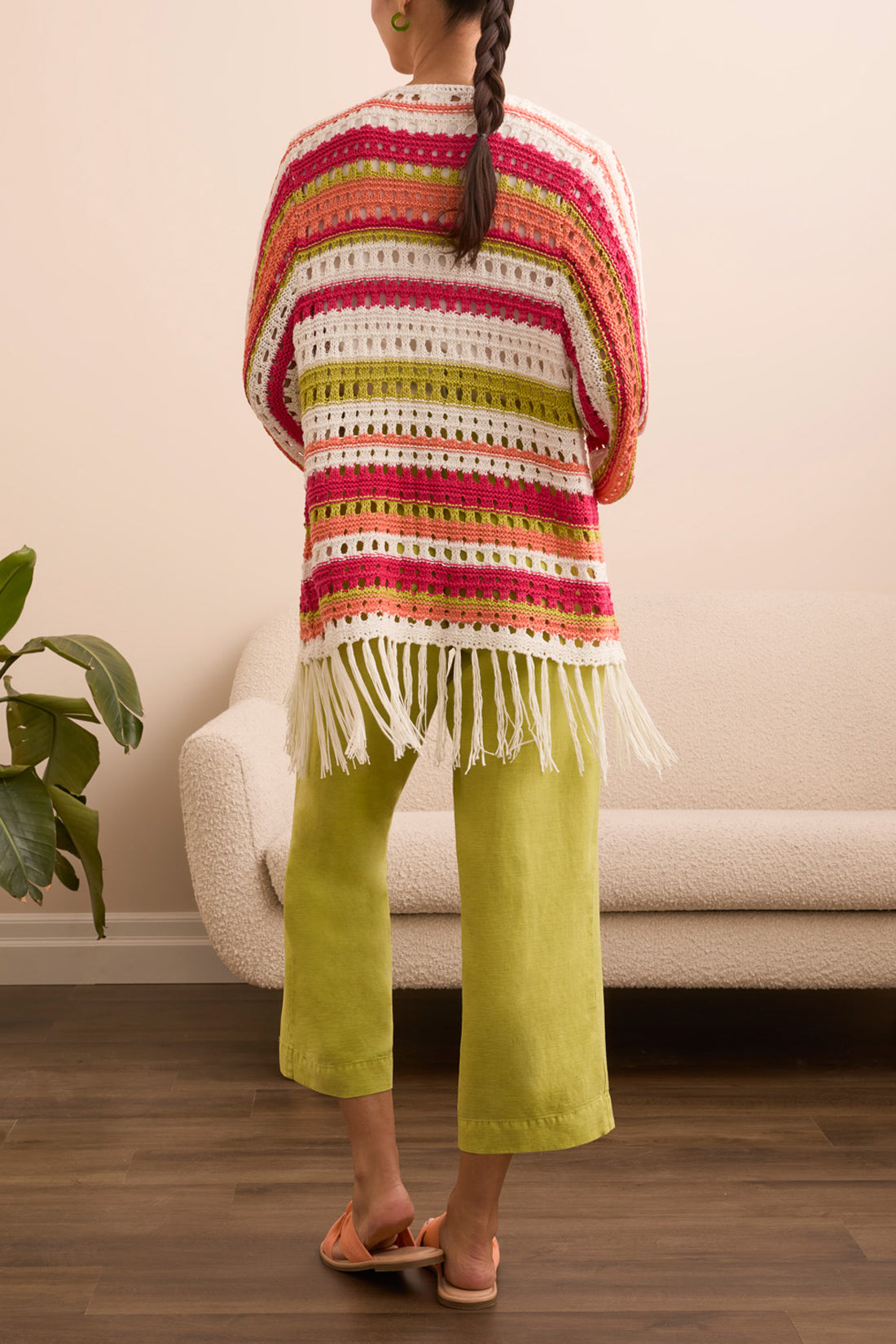 TRBL Key Lime Fringed Kimono Sweater