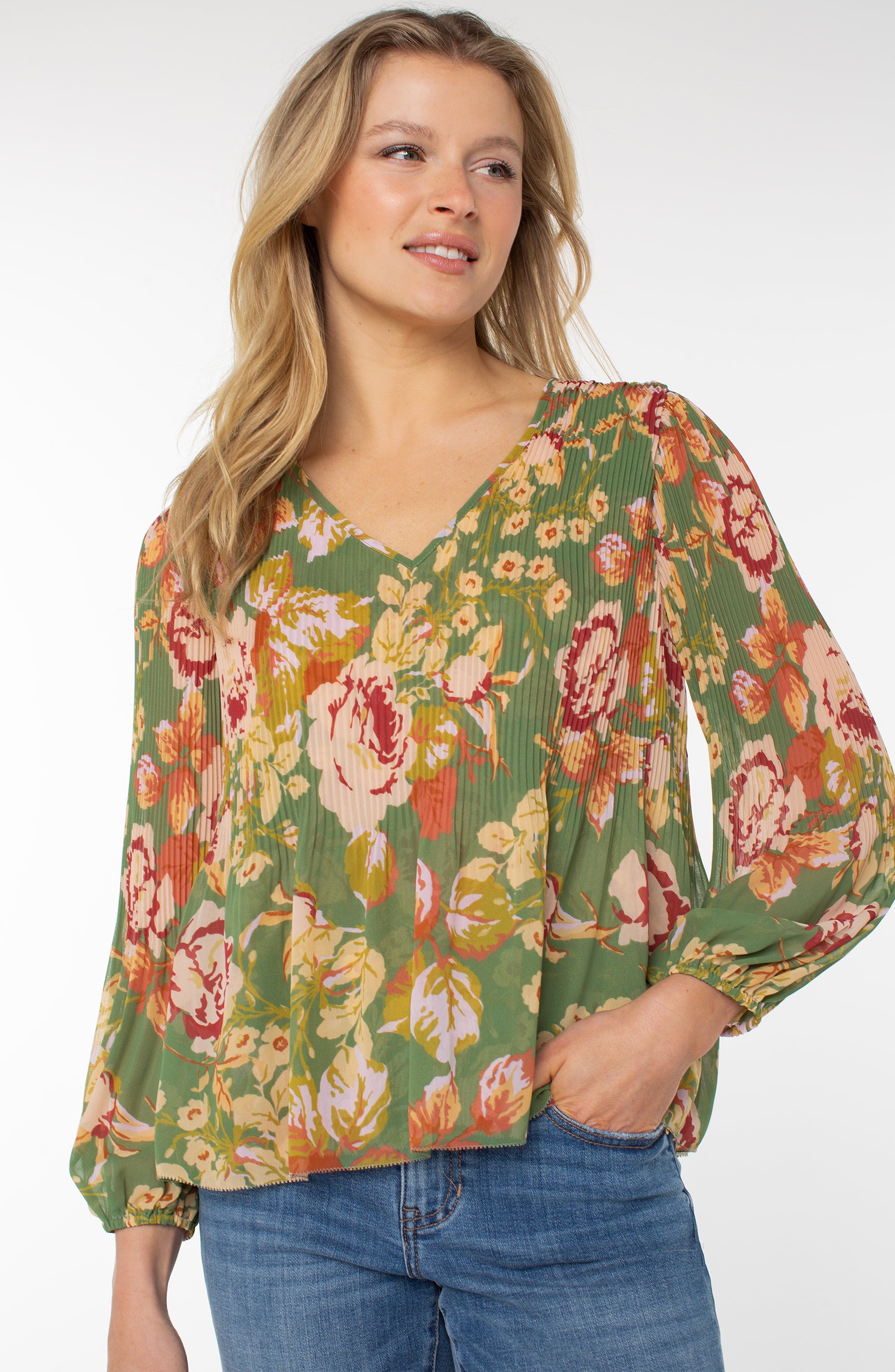 LPLA Retro Floral pleated  Blouse