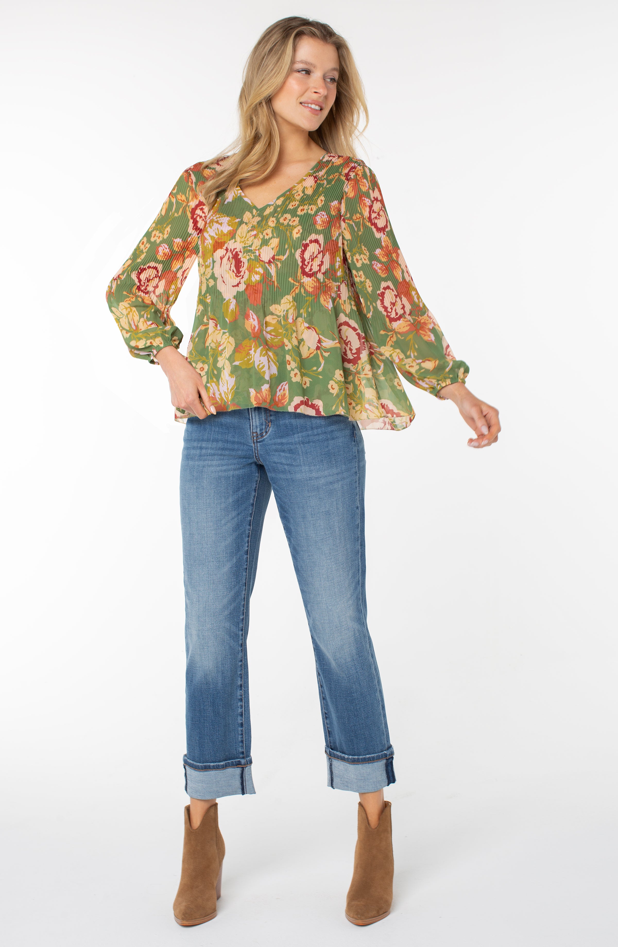 LPLA Retro Floral pleated  Blouse