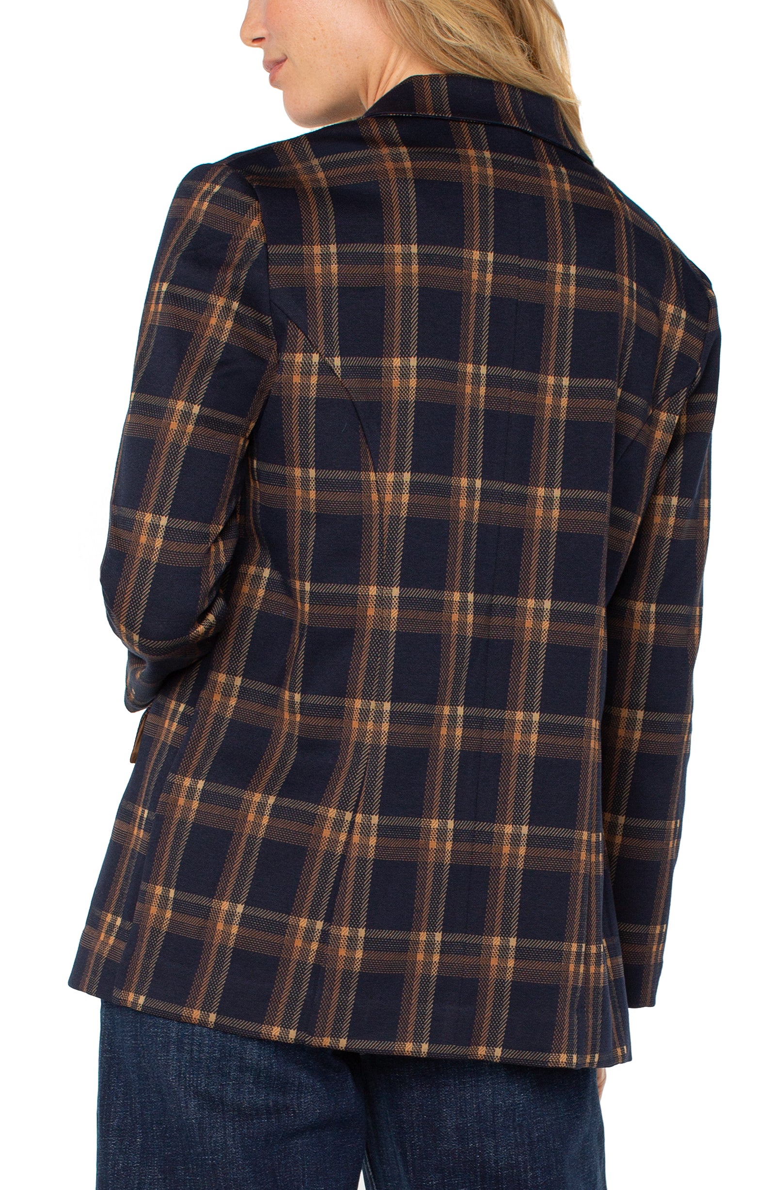 LPLA Navy & Toffee Plaid Boyfriend Blazer