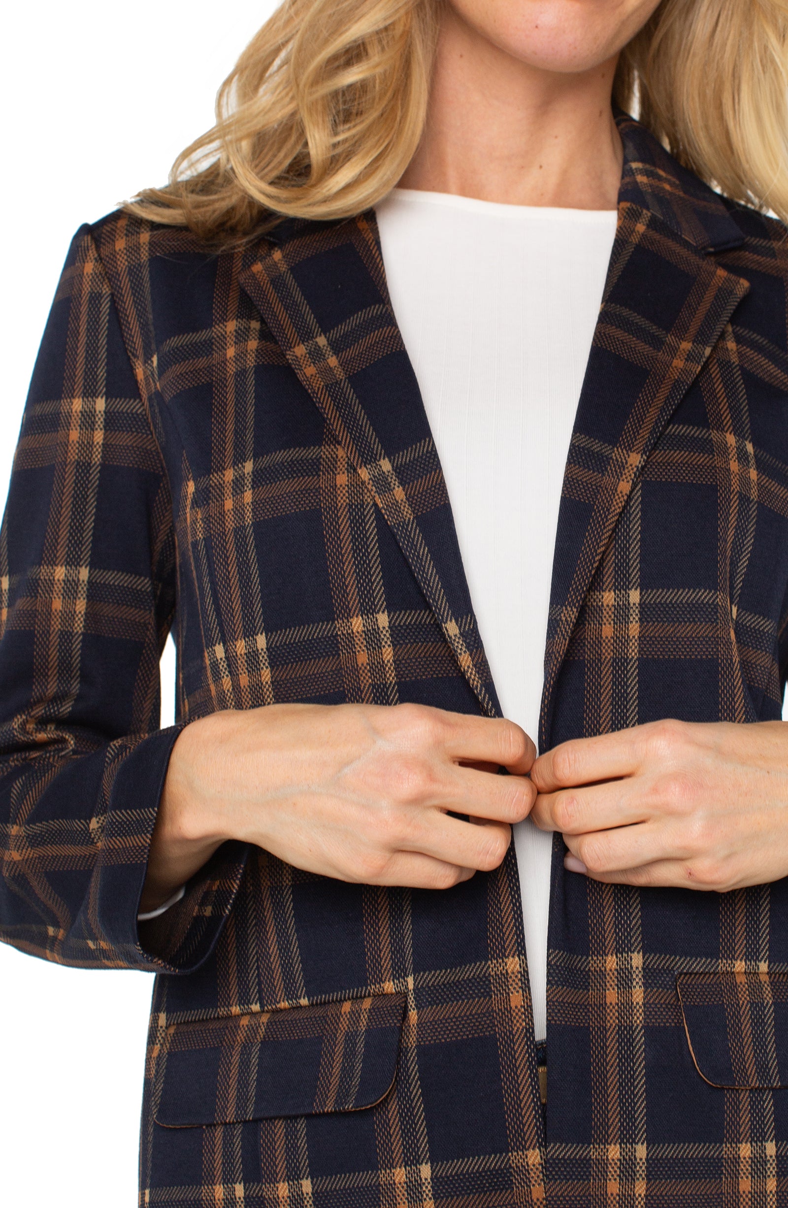 LPLA Navy & Toffee Plaid Boyfriend Blazer