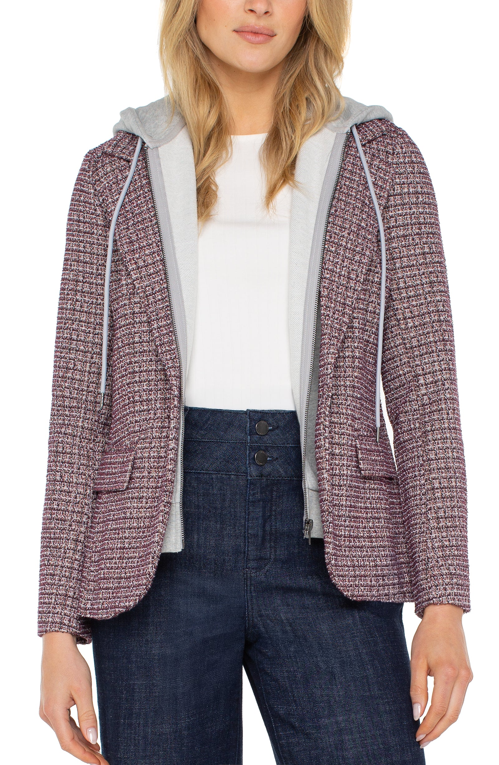 LPLA Wine Boyfriend Blazer with removable hood