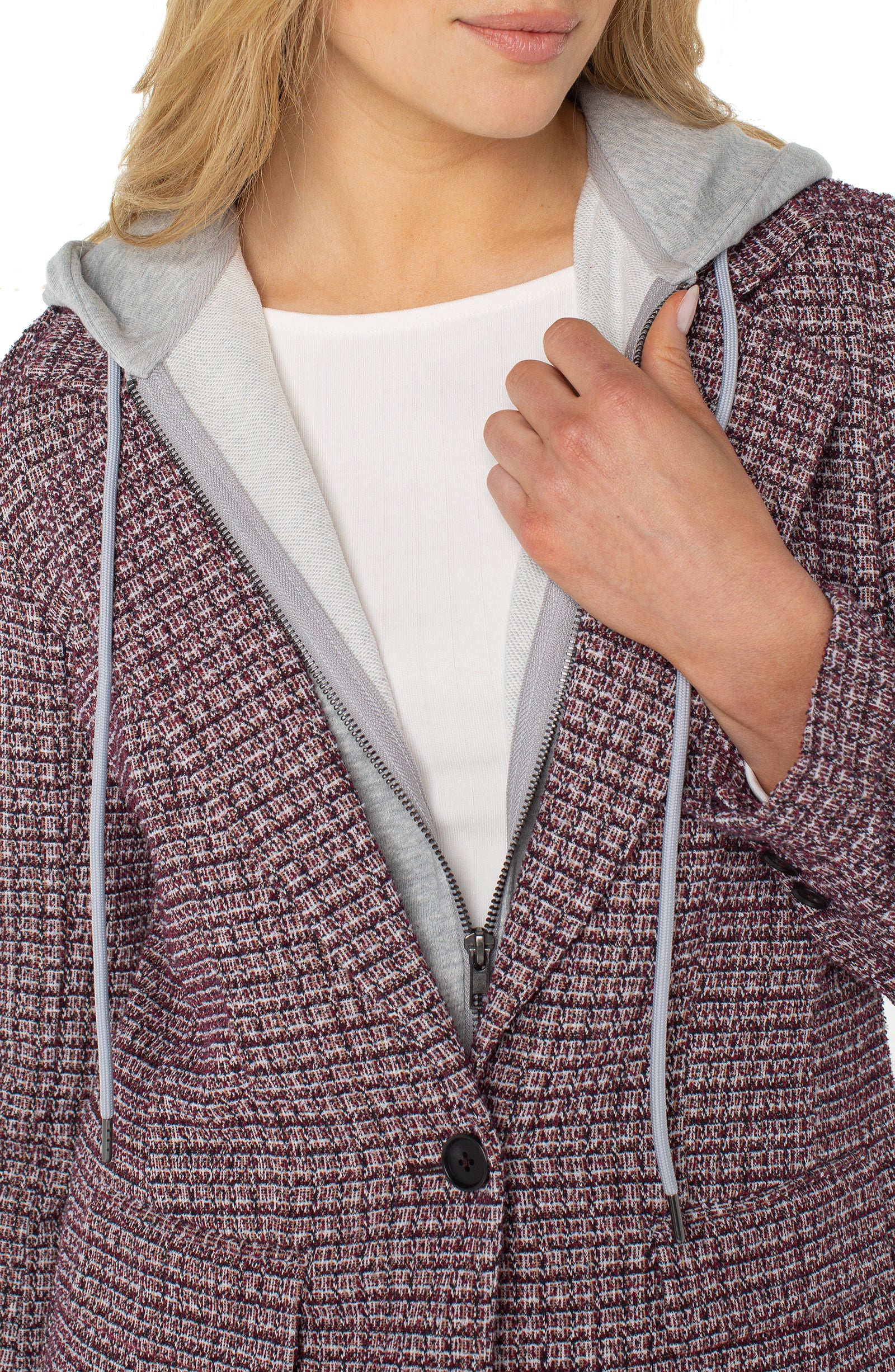 LPLA Wine Boyfriend Blazer with removable hood
