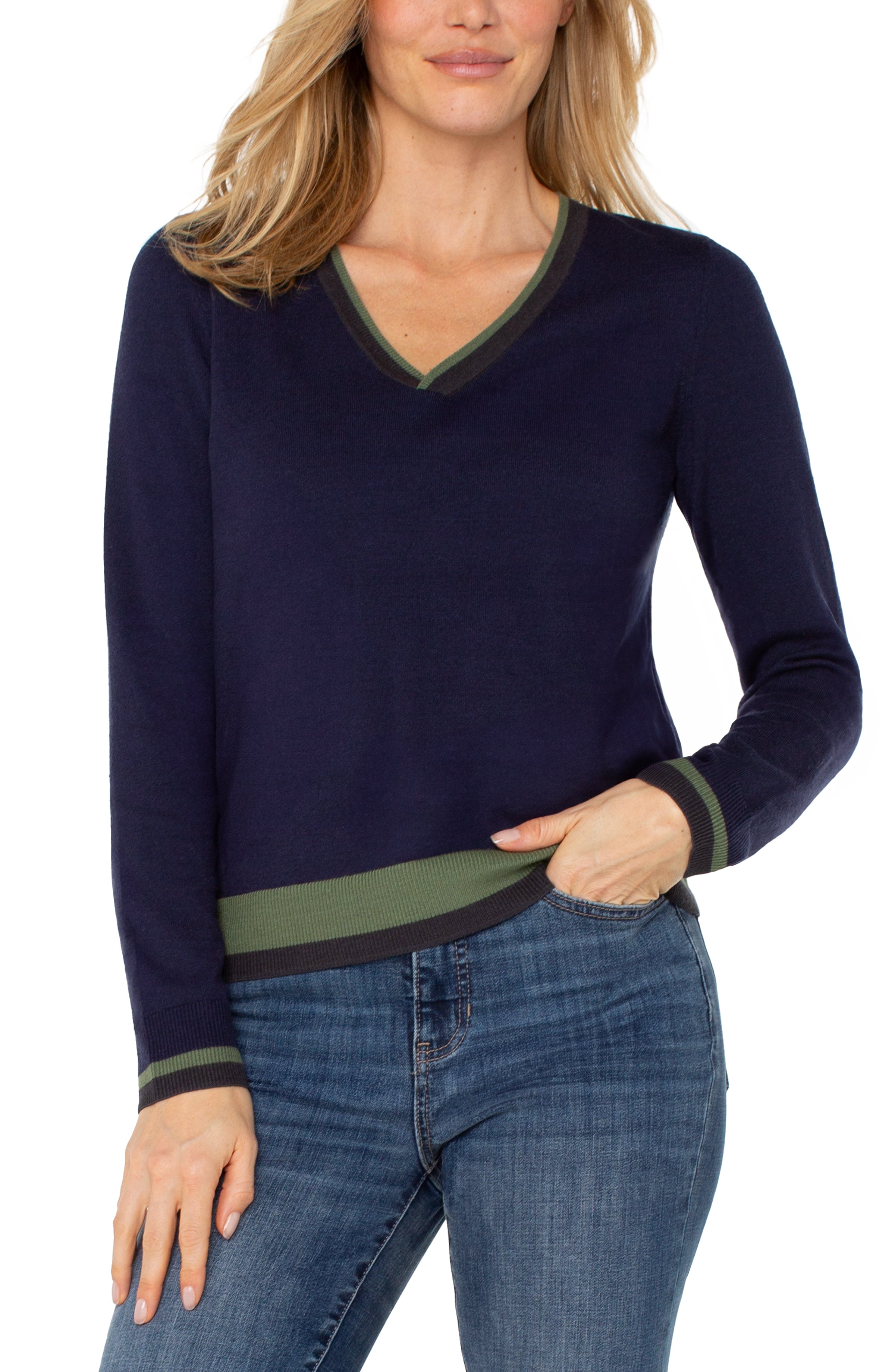 LPLA Navy & Green Colorblock Sweater