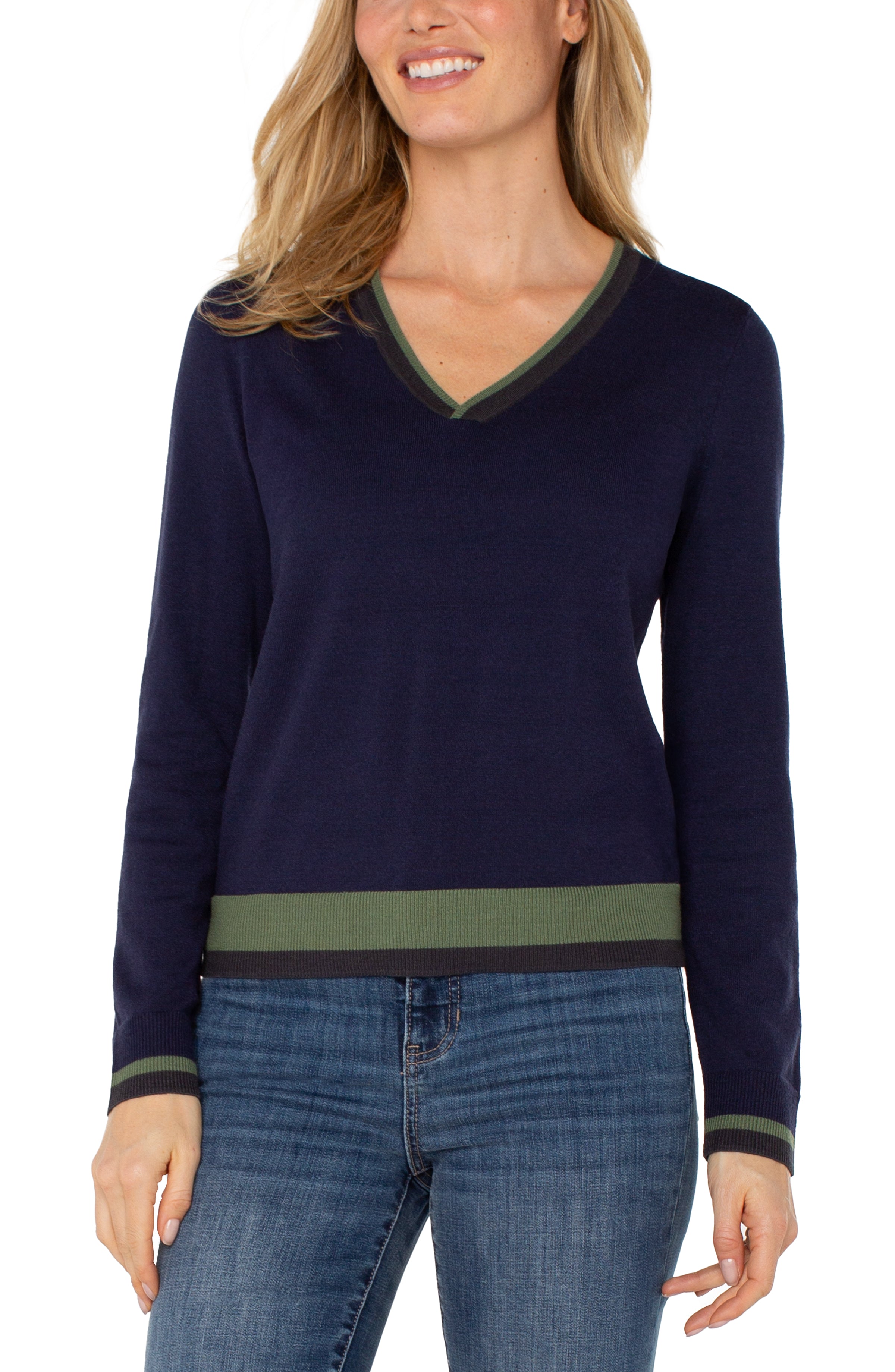 LPLA Navy & Green Colorblock Sweater