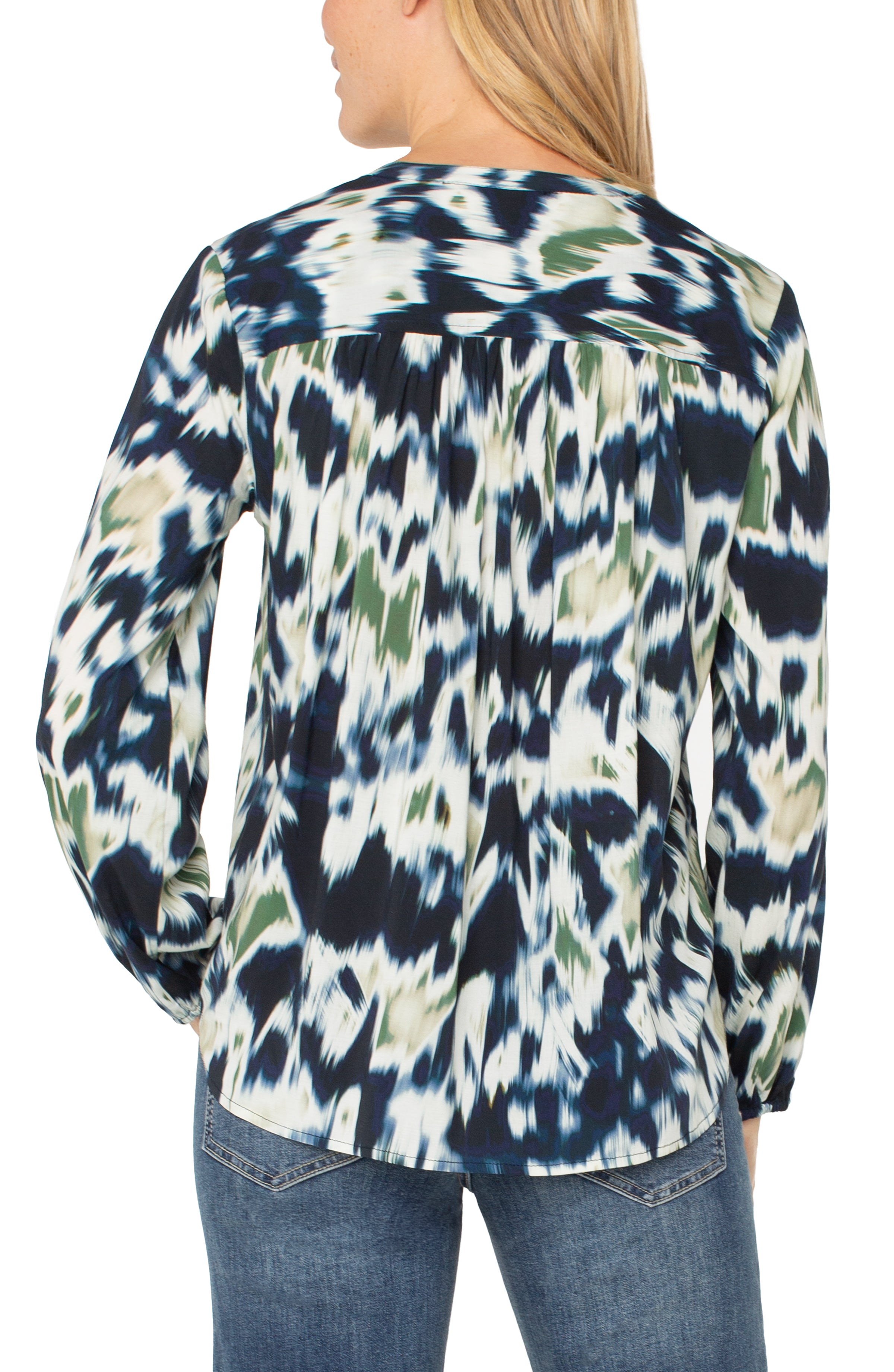 LPLA Navy/Green Ikat Long Sleeve Blouse