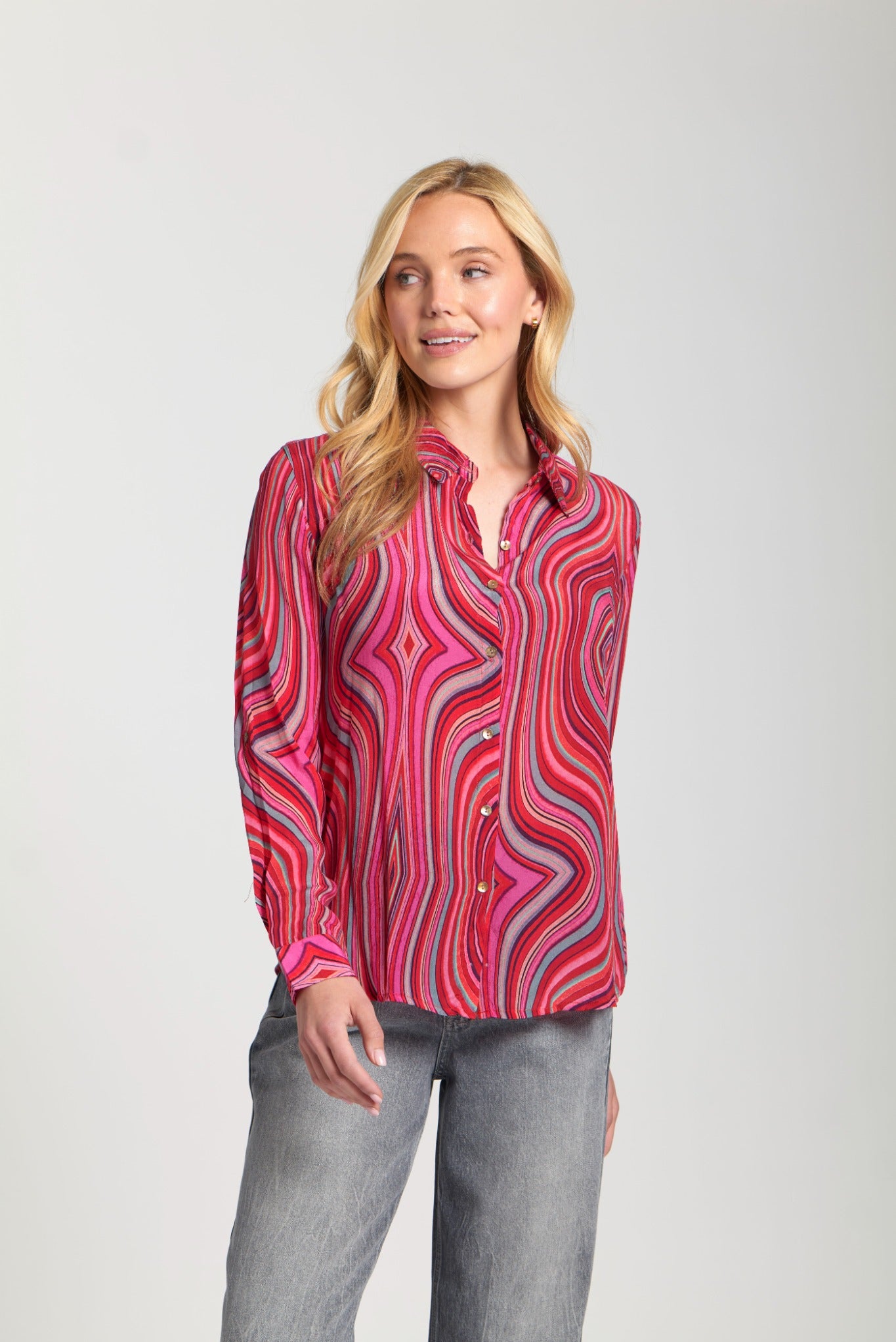 APNY Multi Berry Button Up Blouse