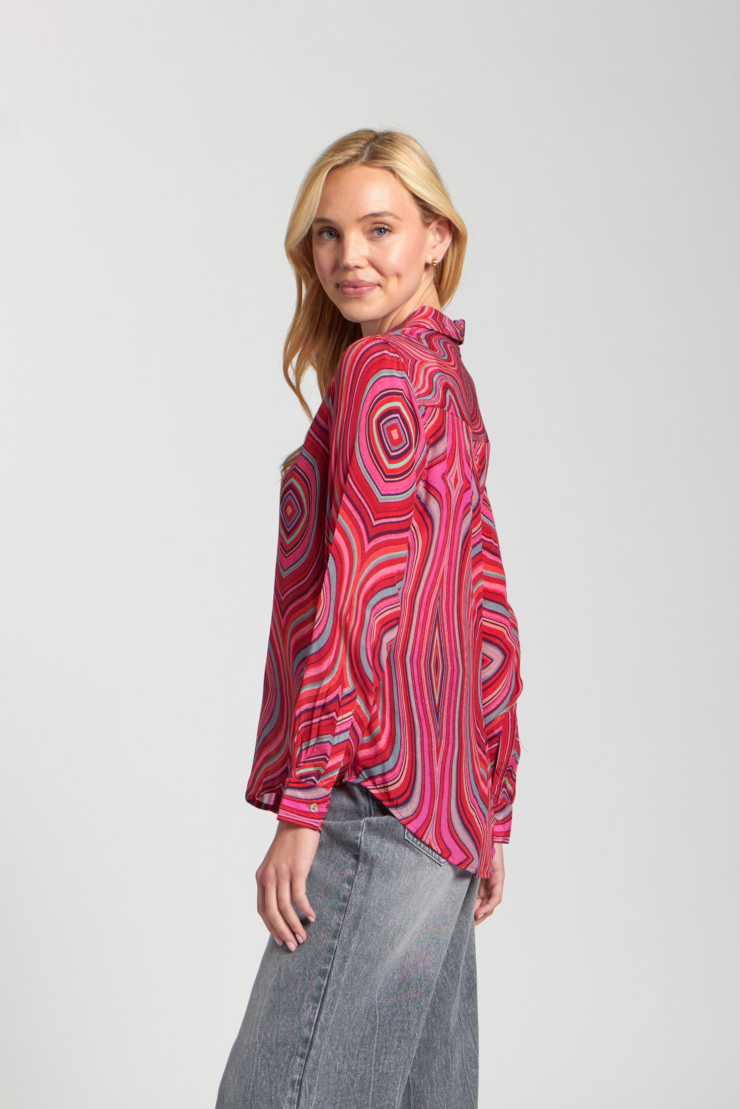 APNY Multi Berry Button Up Blouse