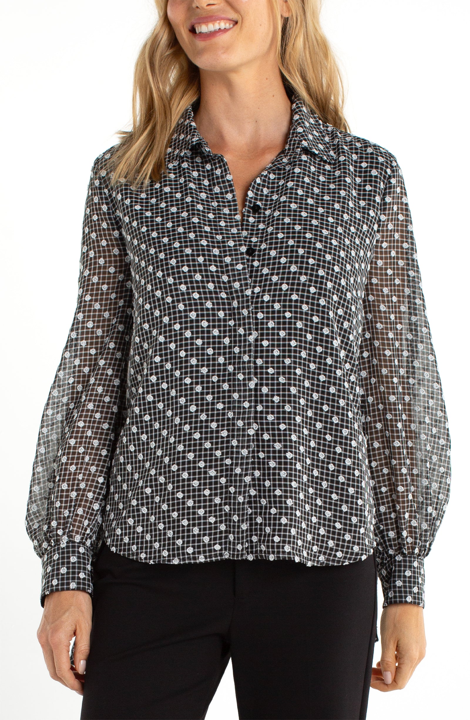 LPLA Black & White blouse with sleeve detail