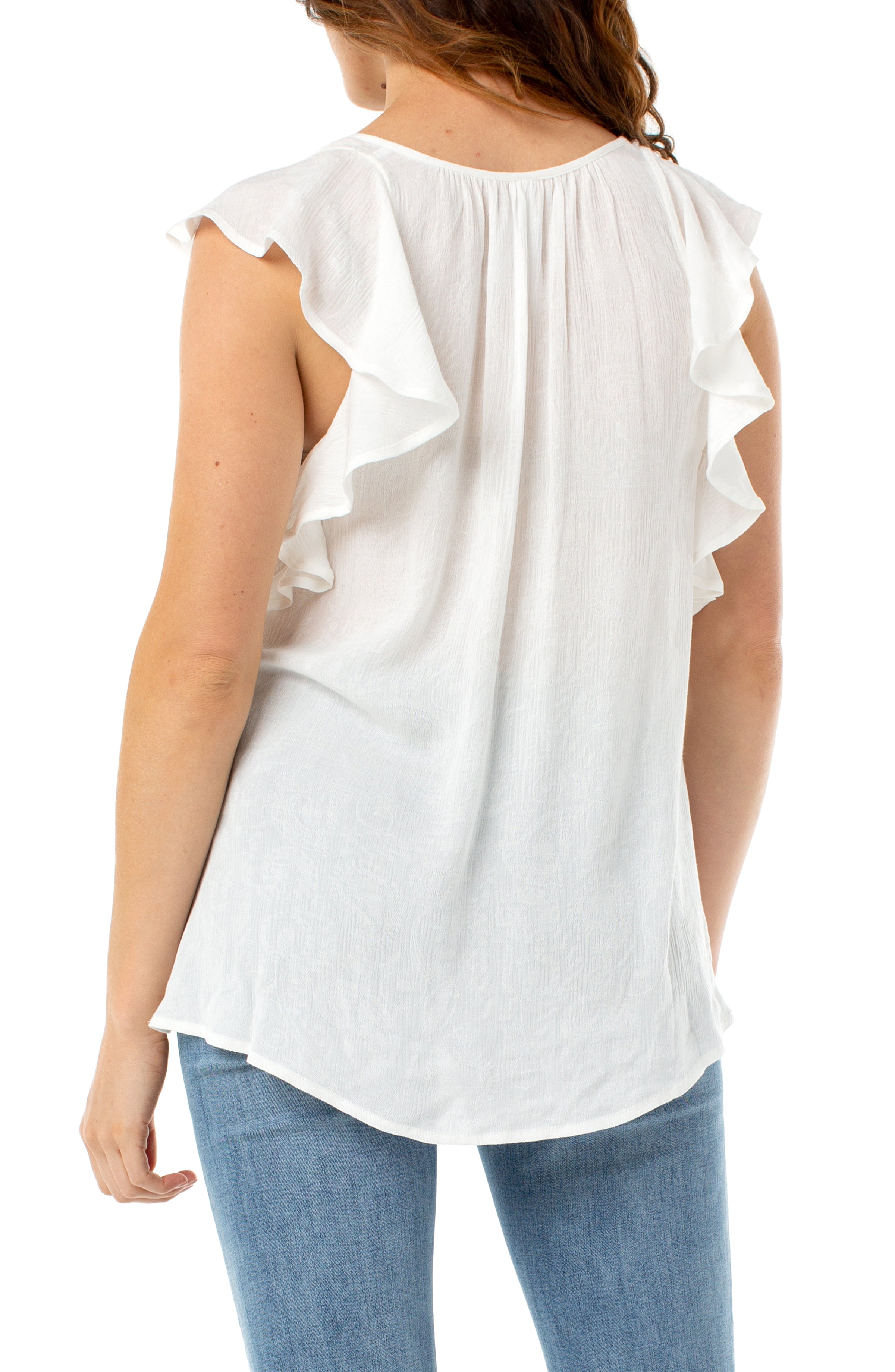 Liverpool tie front blouse with cascading ruffle